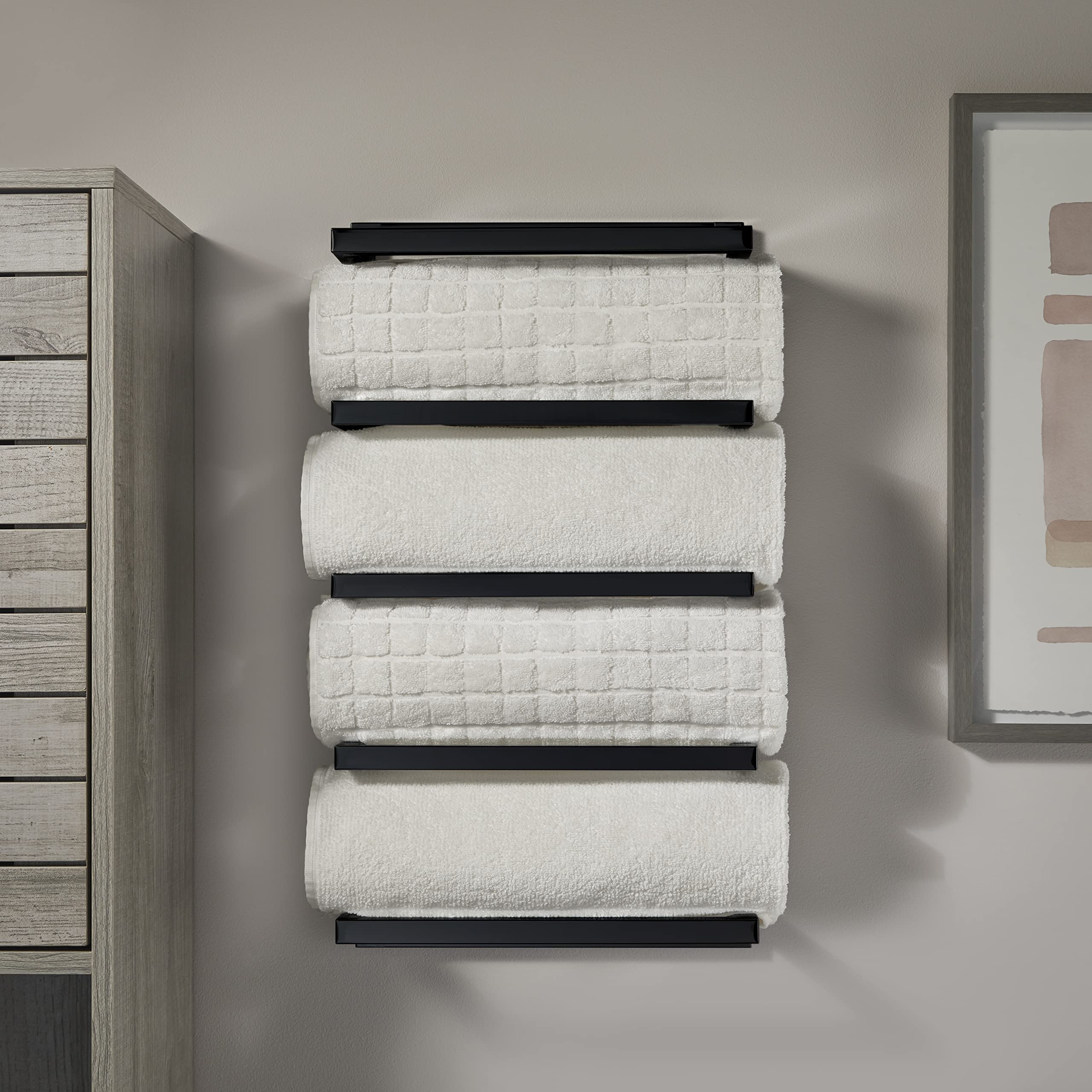 Premium Black Wall-Mounted Towel Holder - 31cm Width, 15cm Depth, 57cm Height - Bathroom & Kitchen Organization for Modern Homes
