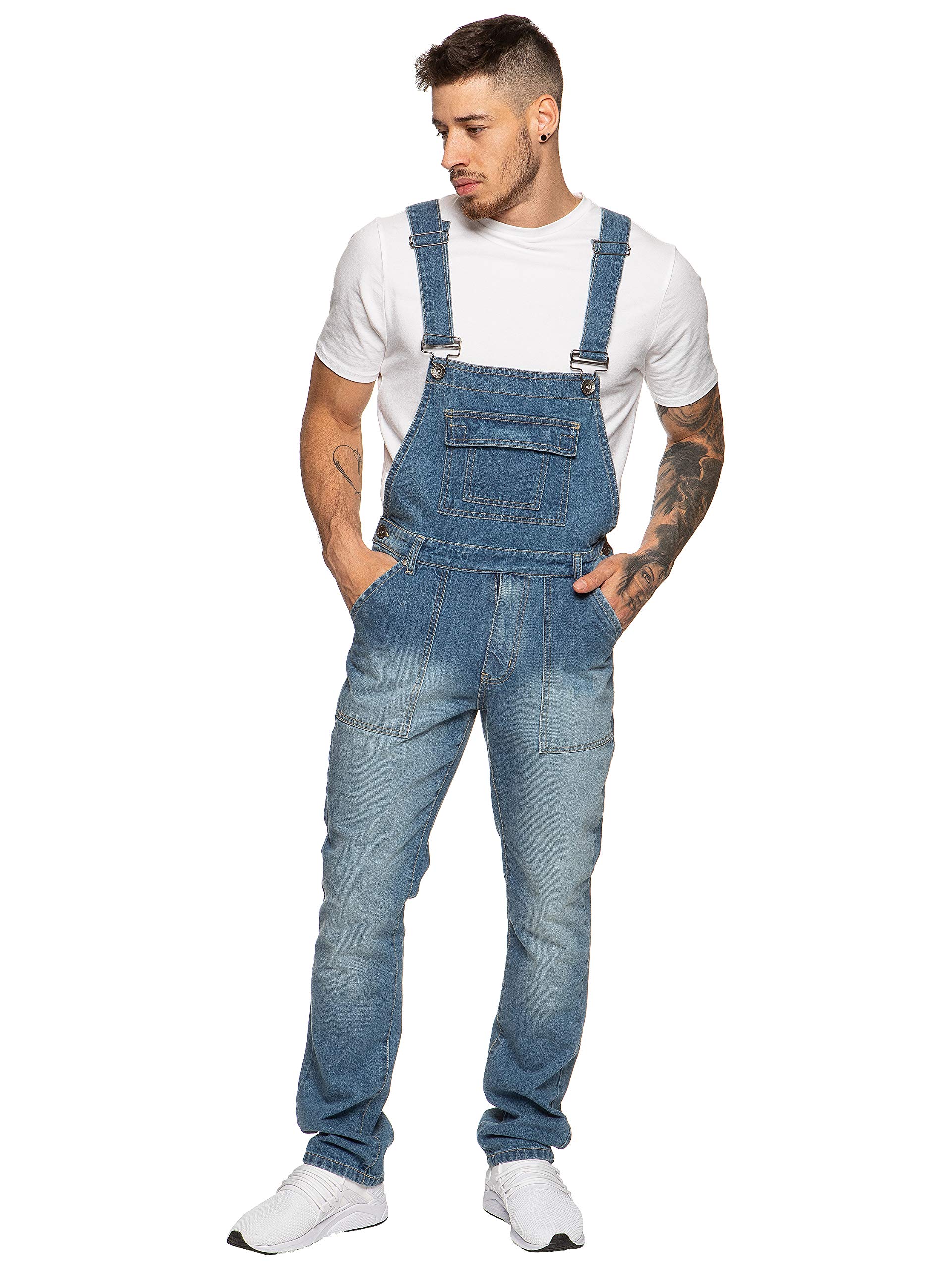 ENZO Men's Denim Overalls - Blue & Black Workwear Dungarees, Casual Jeans for Men (Waist Sizes 30-50) | Perfect for Construction, Farming, DIY Projects & Streetwear Fashion