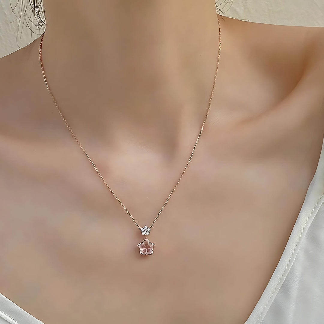 Cherry Blossom Rose Pink Gemstone Necklace for Women - Elegant Floral Jewelry Gift for Valentine's Day, Anniversary & Special Occasions | TB1282