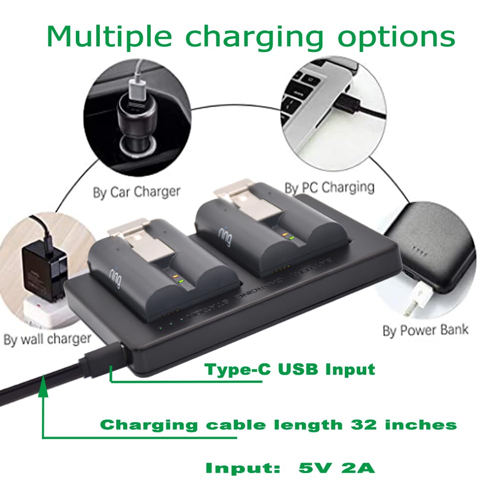 Ring Rechargeable Battery Charger - Dual Charging Station for Ring Spotlight Cam, Video Doorbell 2/3/4 & Stick Up Cam (Batteries Not Included) | Home Security & Outdoor Camera Accessories