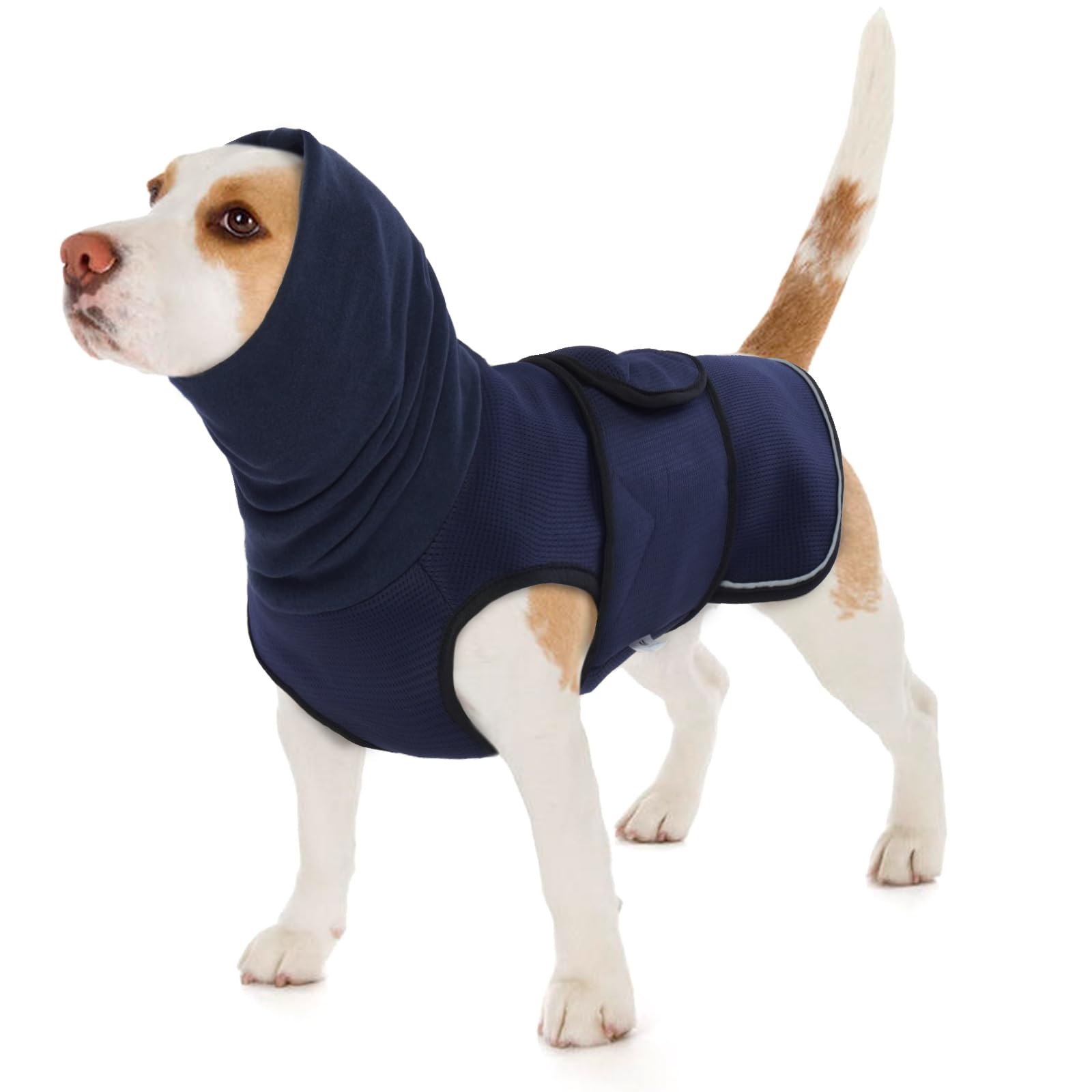 Lelepet Dog Anxiety Vest with Ear Cover - Breathable Calming Shirt for Small Medium Large Dogs - Reflective Strips for Safety - Perfect for Thunderstorms, Fireworks & Travel Stress Relief