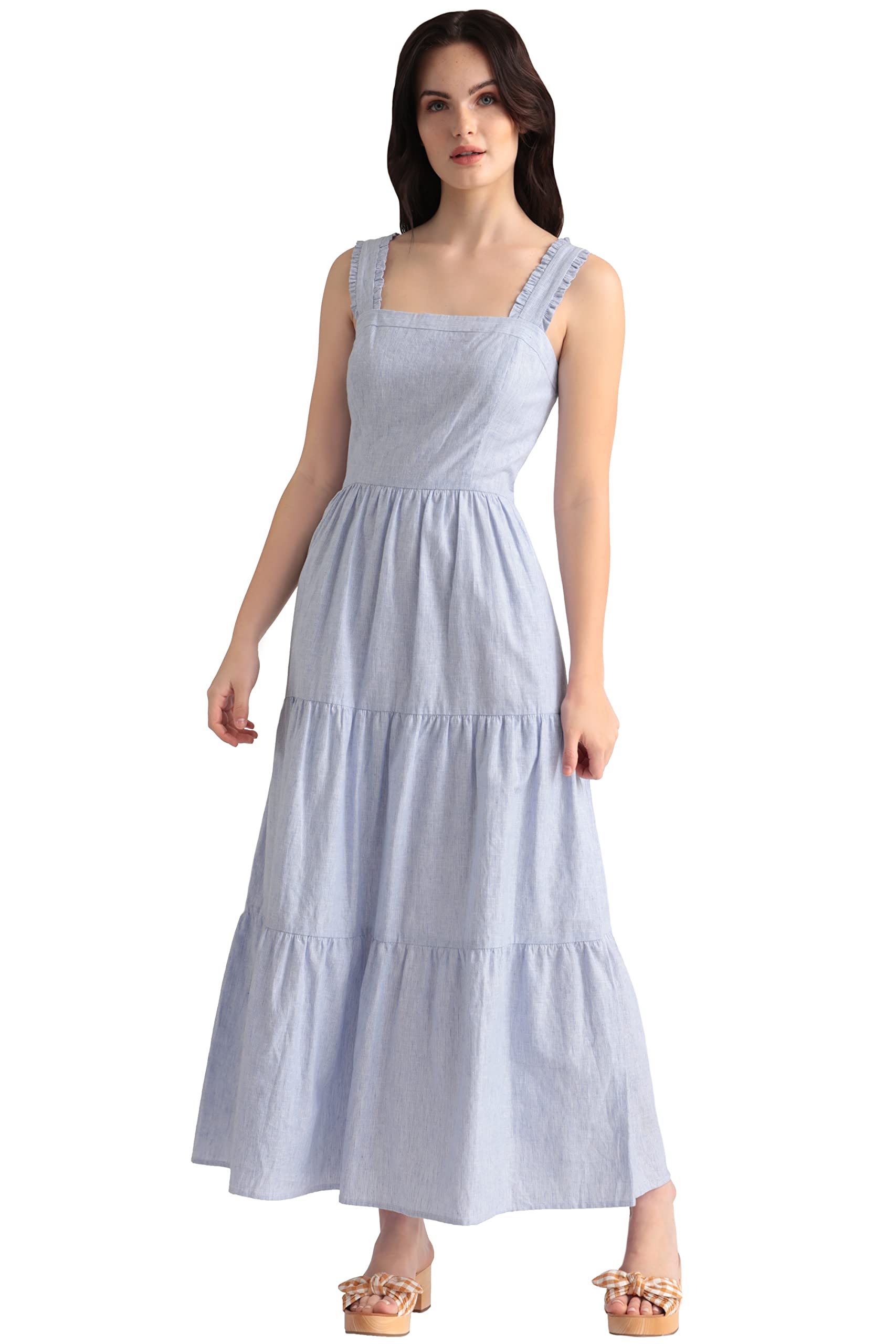 Maggy London Women's Floral Apron Top Tiered Maxi Dress - Elegant Summer Casual Wear for Brunch, Garden Parties & Beach Vacations