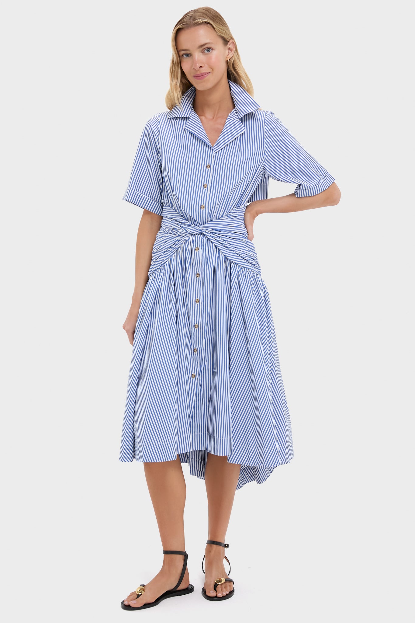 Blue Striped Tie-Waist Shirt Dress for Women - Stylish Casual & Office Wear - Perfect for Work, Dates & Everyday Outfits