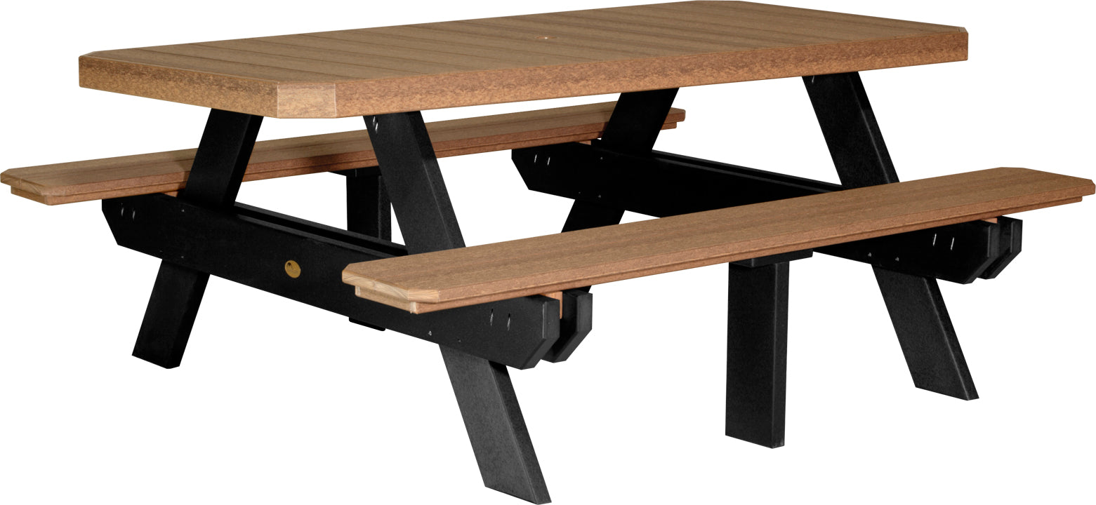 LuxCraft 6-Foot Rectangular Picnic Table - Outdoor Dining & Backyard Furniture for Patio, Garden, and Park Gatherings