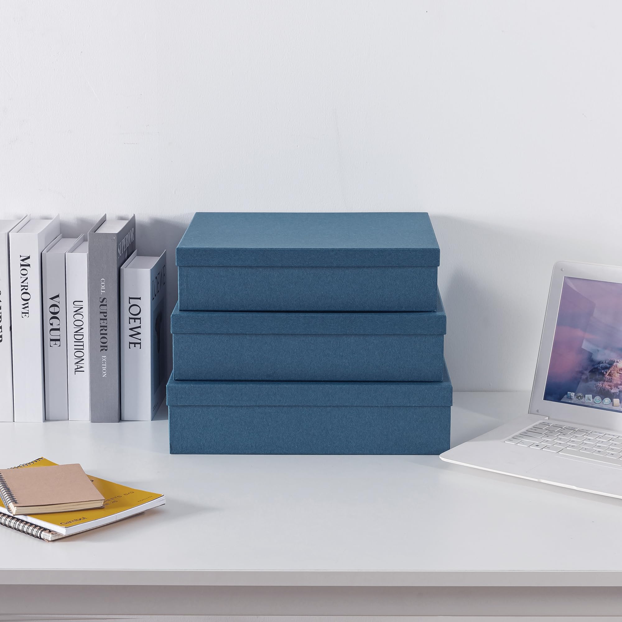 Decorative Storage Boxes with Lids - Navy Blue for Home & Office Organizing