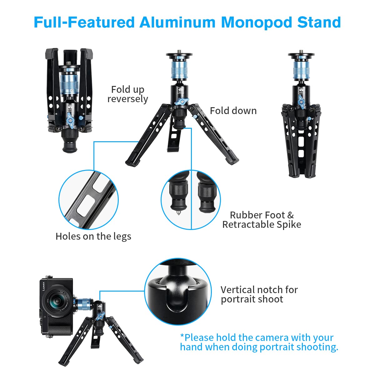 SIRUI P-325FL 179.5cm Carbon Fiber Camera Monopod with Removable Tripod Base & VH-10 Fluid Head - Professional DSLR Video Monopod for Photography, Travel, Vlogging (Max Load 10kg) - Perfect for Outdoor Shoots, Events, and Film Production