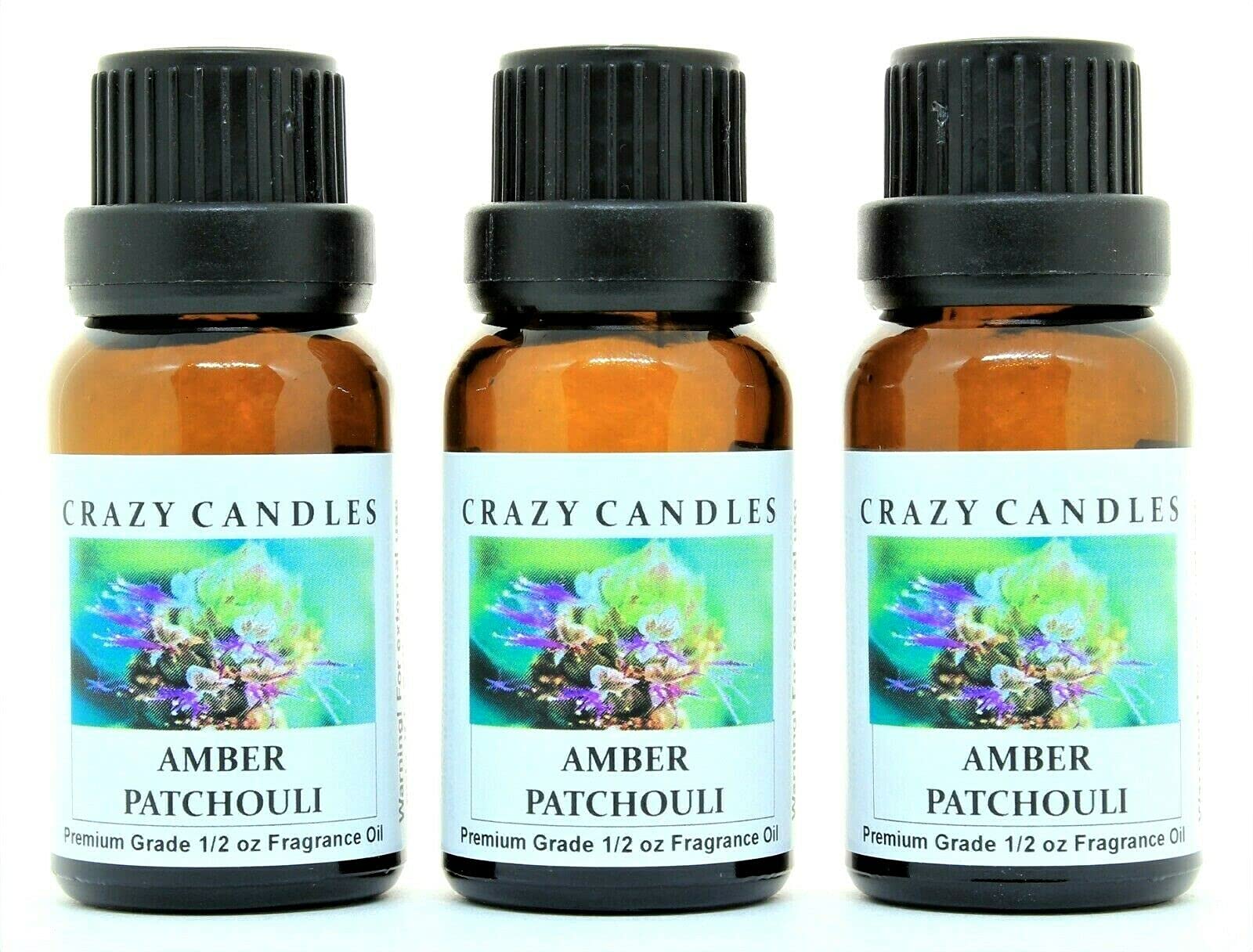 Premium Amber Patchouli Scented Fragrance Oil - 3 Pack (15ml/0.5oz Each) - Aromatherapy, Candle Making & Home Diffuser Essential Oil for Relaxation & Stress Relief