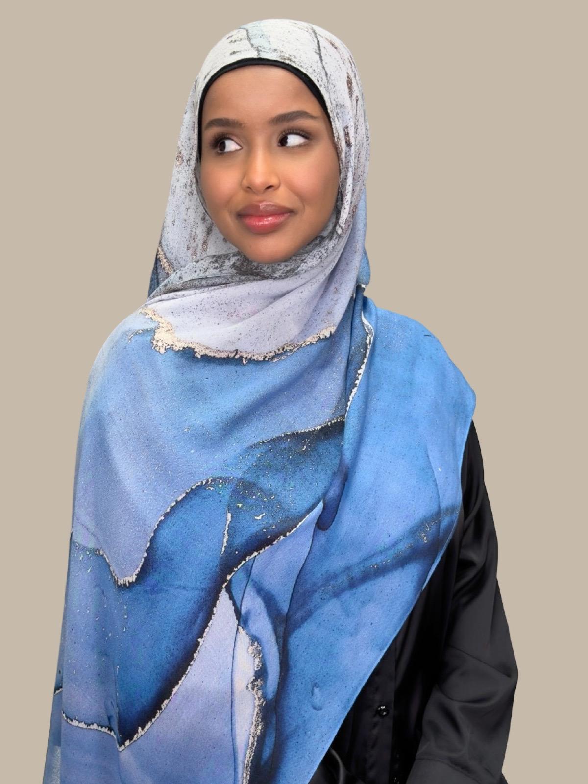 Stylish Print Modal Hijab - Santorini Night Design - Soft & Breathable Scarf for Women - Perfect for Daily Wear, Prayer, and Special Occasions