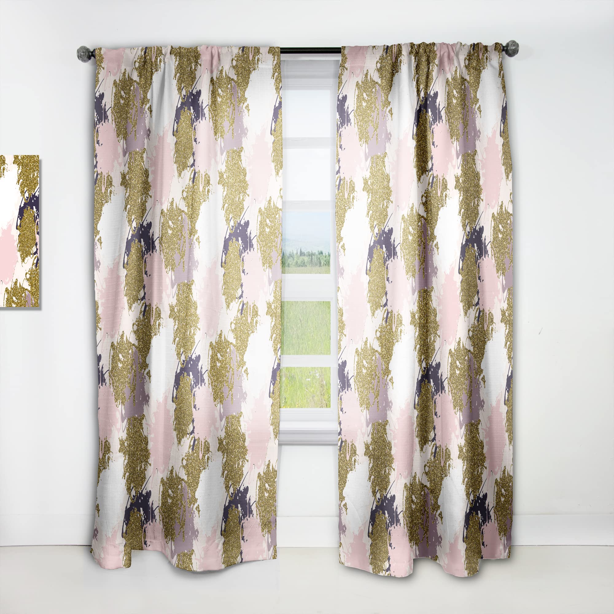 DesignQ Pink Purple Gold Glitter Stain Thermal Insulated Curtains - 52x84 Inch Single Panel for Bedroom & Living Room - Elegant Window Drapes for Home Decor, Privacy & Light Control