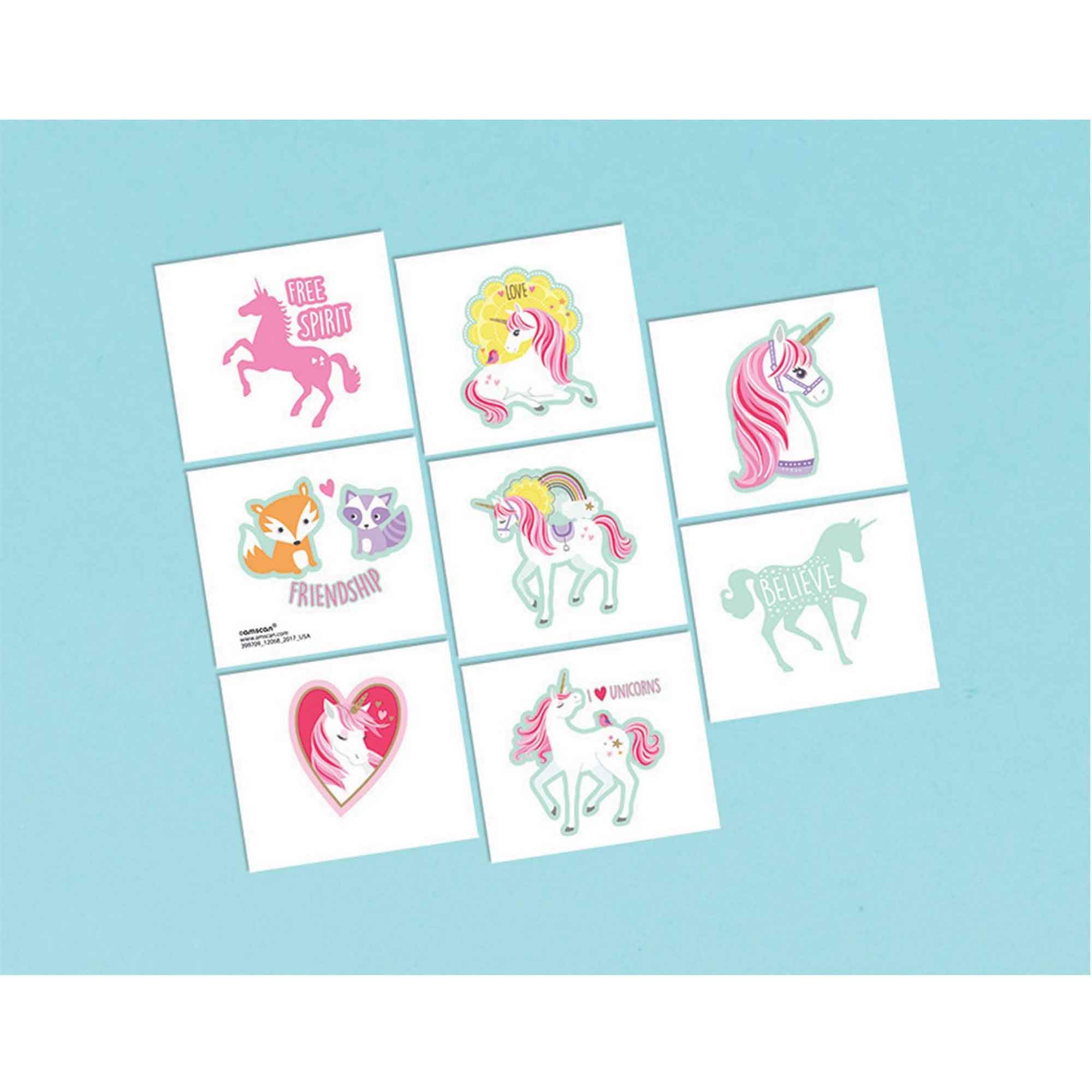 Amscan Unicorn Temporary Tattoos for Kids - 8 Count Pack - Fun Party Favors & Birthday Supplies for Girls