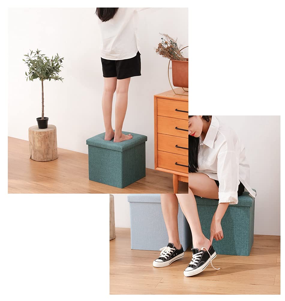 Multi-Functional Storage Ottoman Bench - Navy Blue Foldable Footrest with Hidden Storage, 38x38x38cm Comfortable Padded Seat Cube for Living Room, Bedroom & Entryway - Perfect as Extra Seating, Footrest and Home Organization Solution
