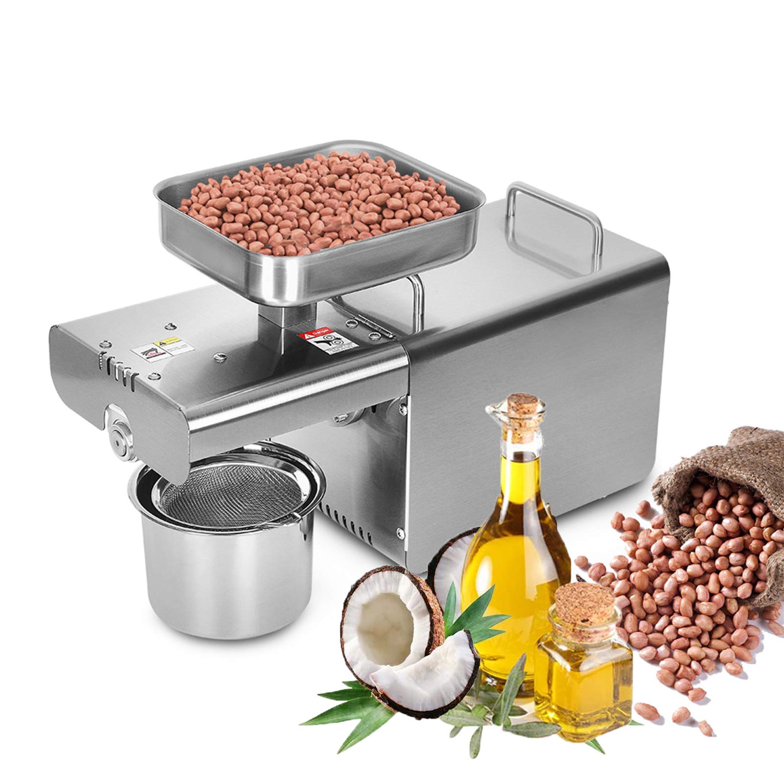 450W Electric Oil Press Machine - Stainless Steel Oil Extractor for Avocado, Flax, Peanut, Castor, Canola, Sesame & Sunflower Seeds - Perfect for Home Kitchen, DIY Natural Oils & Healthy Cooking