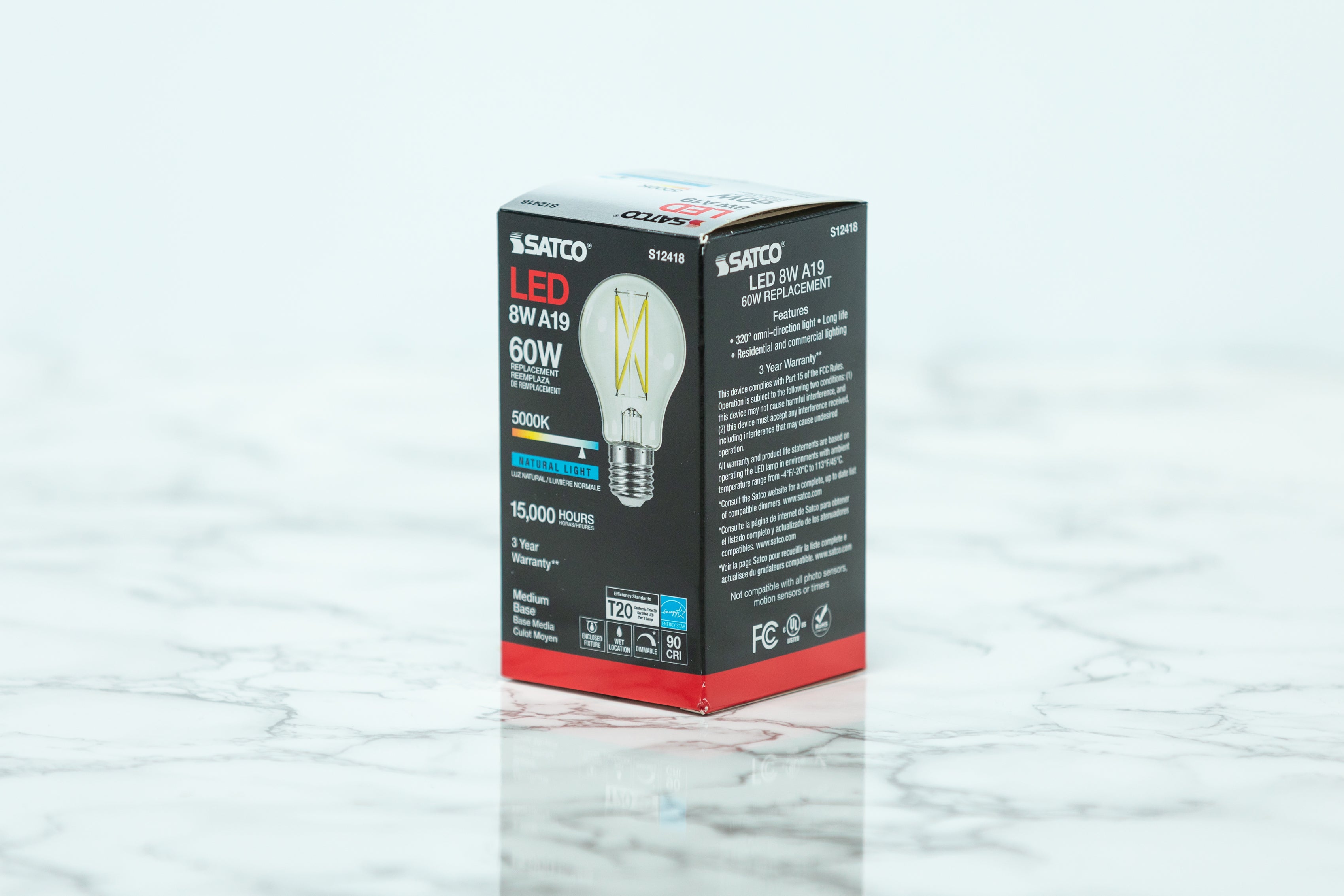 Satco A19 Standard LED Light Bulb - 7W 60W Equivalent, 800 Lumens, E26 Base, Warm White 2700K, Energy Saving Light Bulbs for Home, Bedroom, Living Room, Office Lighting