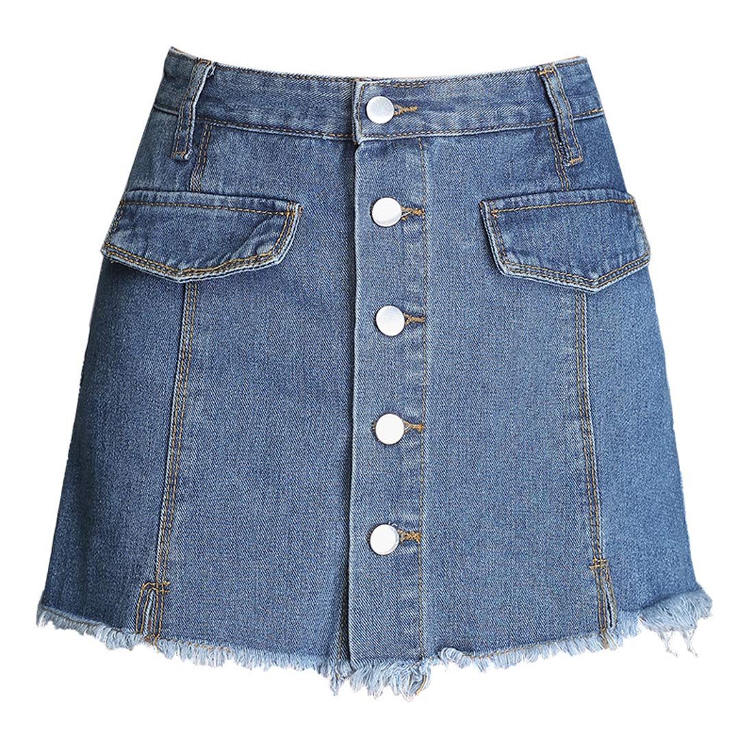 Women's Mid Rise Frayed Raw Hem Button Front Denim Shorts Skirt Skort - Stylish Summer Casual Wear for Outfits, Beach & Street Fashion