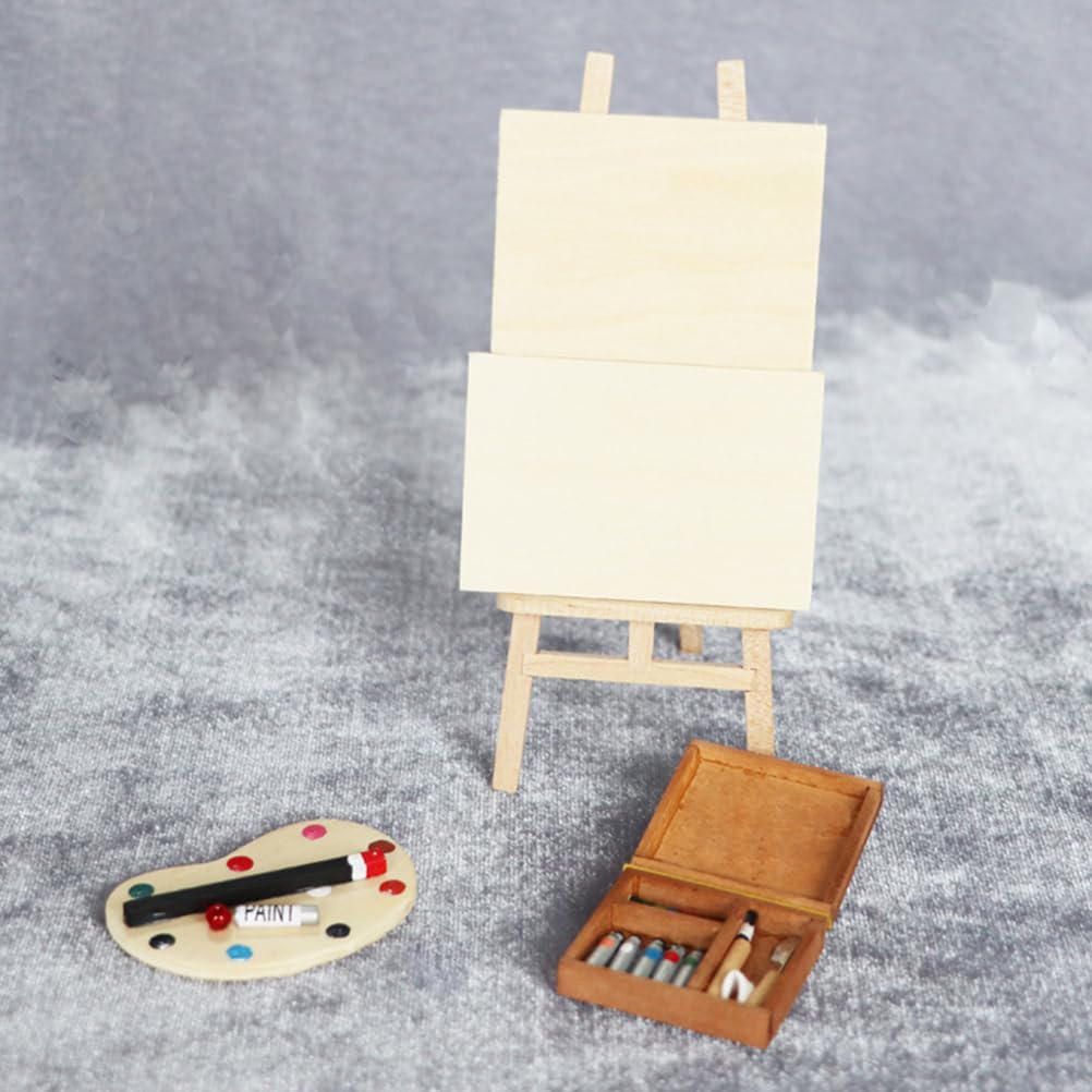 Jojofuny 1:12 Scale Dollhouse Painting Tool Set - Wooden Easel & Miniature Furniture for Balcony, Patio Decor - Perfect for DIY Dollhouse Accessories & Model Scenes