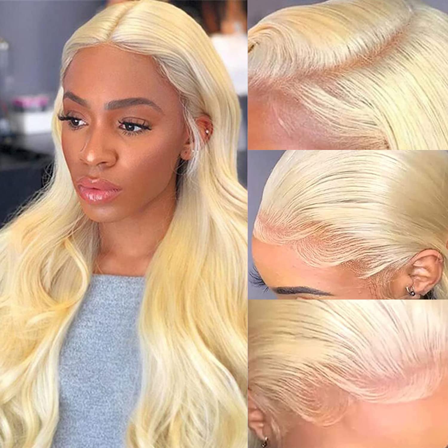 613 Blonde Lace Front Human Hair Wig - 13x4 HD Lace Frontal with Pre-Plucked Baby Hair - 28 Inch Body Wave 180% Density - Perfect for Daily Wear, Cosplay & Special Occasions