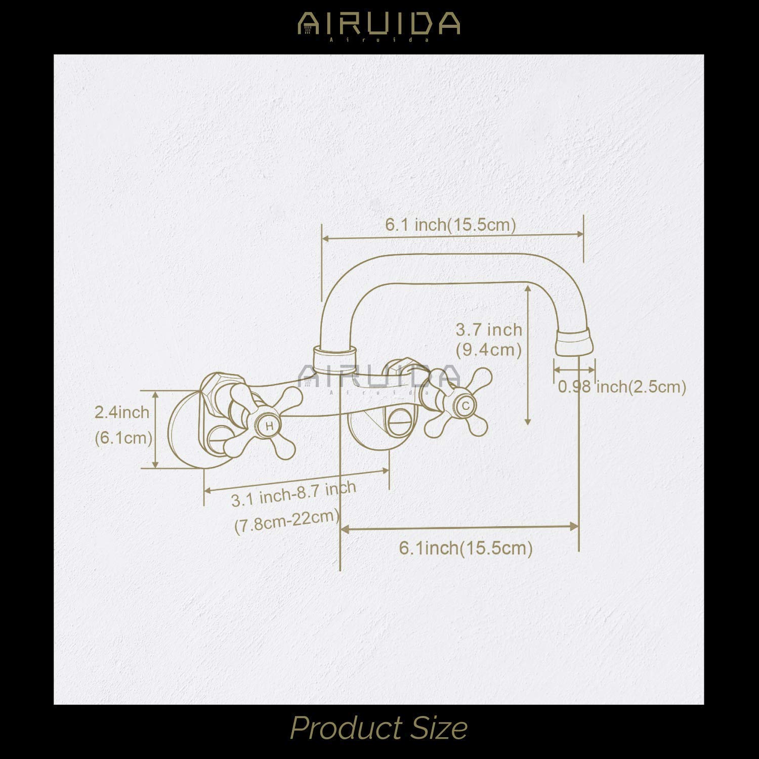 Airuida 8 Inch Brushed Nickel Wall Mounted Kitchen Sink Faucet - Durable & Stylish Tap for Modern Kitchens, Perfect for Compact Spaces and Sleek Design