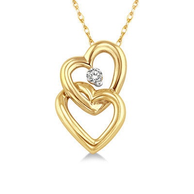 14K Yellow Gold & Diamond Double Heart Pendant Necklace for Women - Romantic Gift for Anniversary, Valentine's Day & Special Occasions