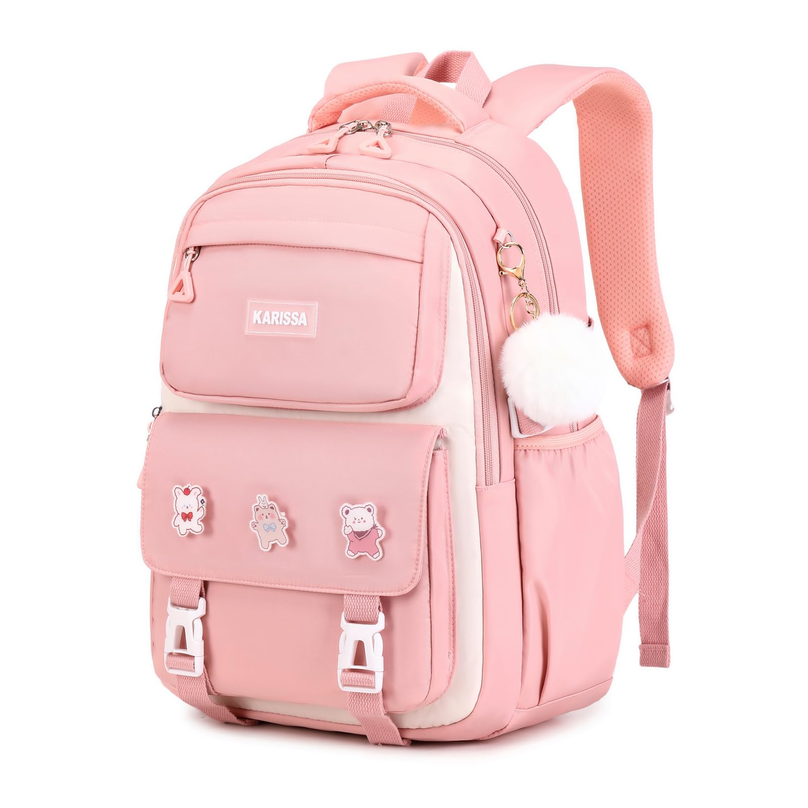 **Anti-Theft Girls Backpack for School - Lightweight Water-Resistant Bookbag with Back Pocket, Pink Kids Backpack for Elementary & Primary Students - Perfect for Daily Use, Travel & Outdoor Activities**