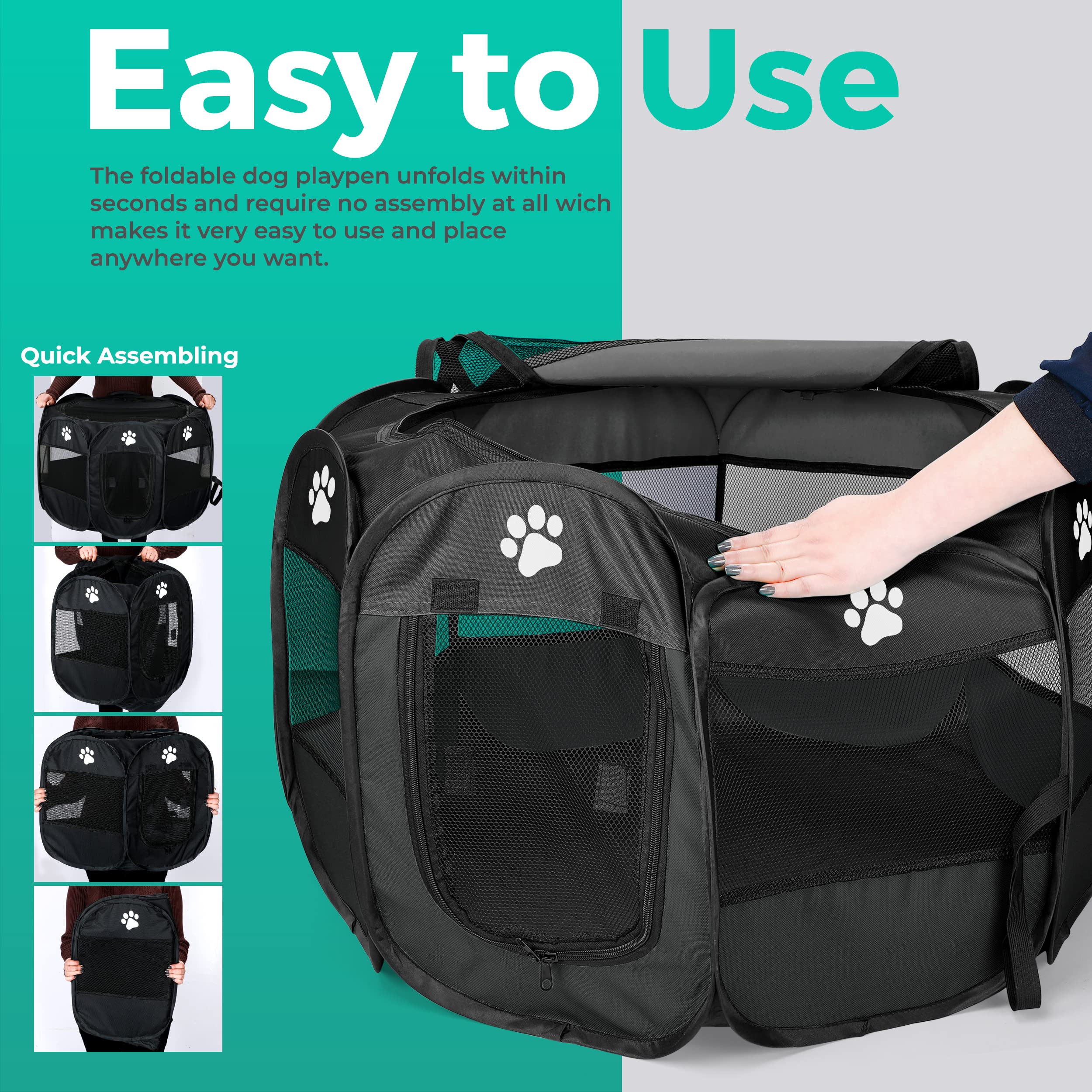 Portable Foldable Dog Playpen for Small Medium Large Dogs - Indoor & Outdoor Puppy Kennel with Travel Bag & Toys (Small, Black) - Perfect for Home, Travel, Camping & Backyard Play
