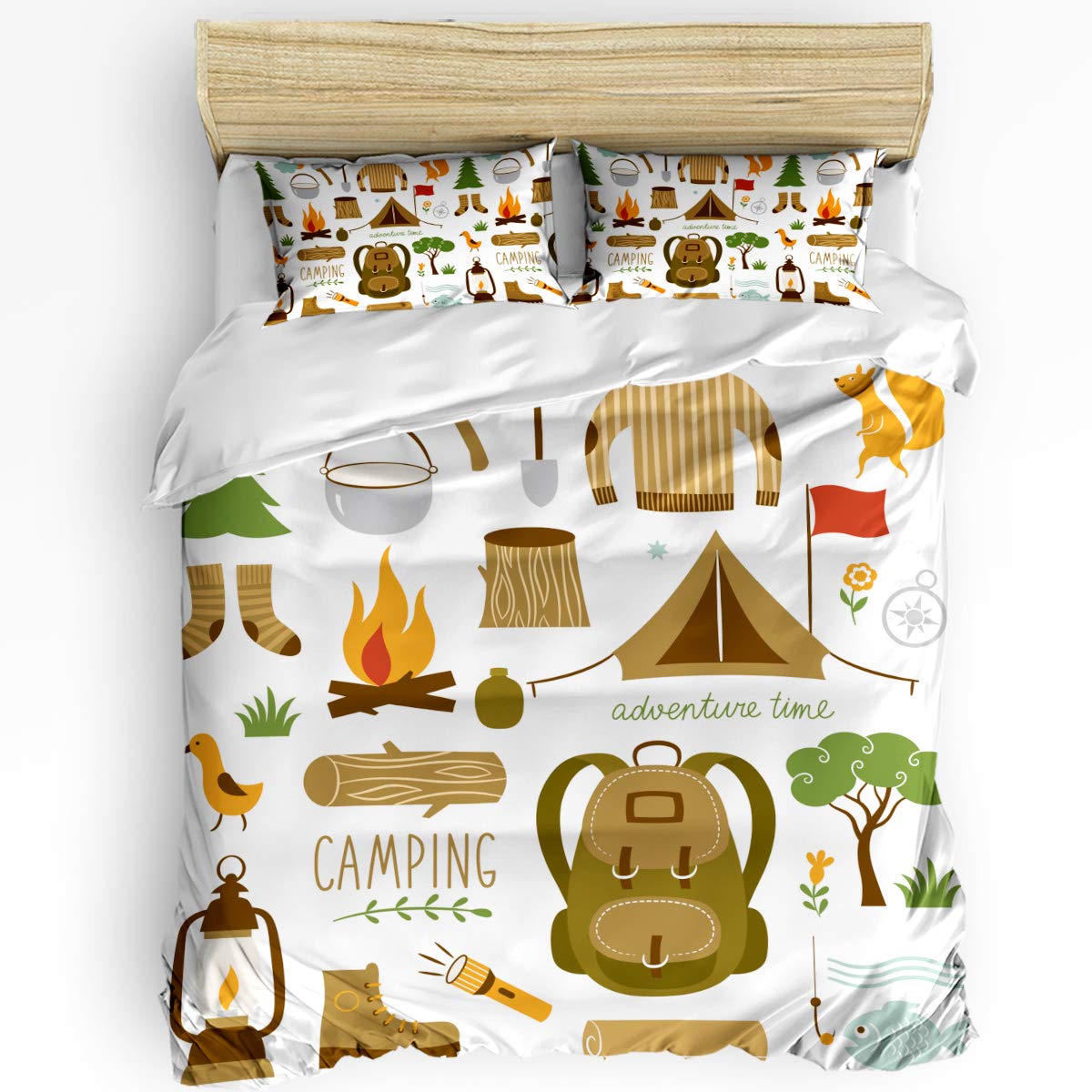 Adventure Time Wild Camping Printed Duvet Cover Set - 3 Piece King Size Bedding Set with 1 Duvet Cover & 2 Pillow Shams | Soft Comforter Quilt Cover for Kids & Adults | Perfect for Bedroom, Guest Room & Camping Themed Decor