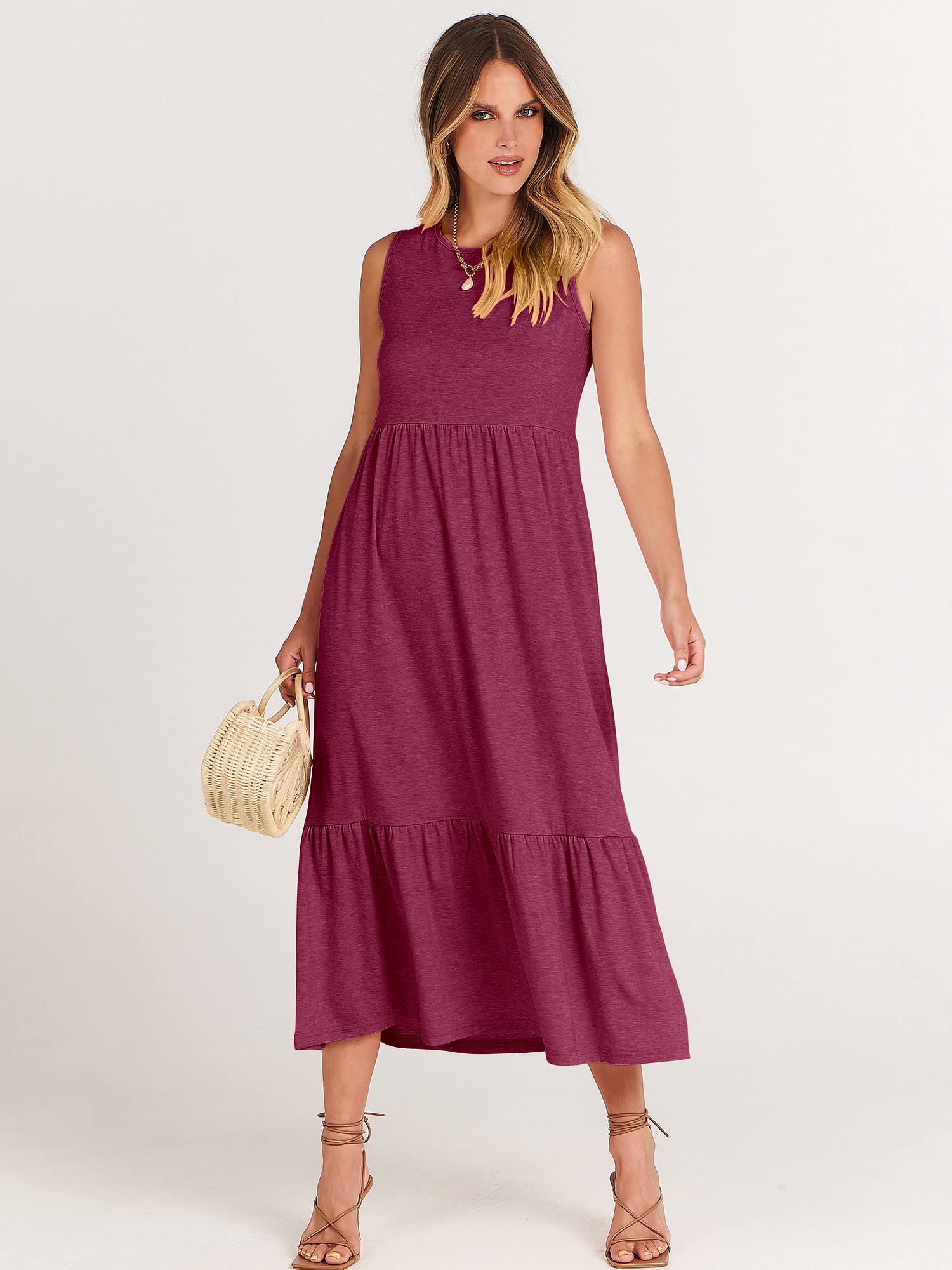 ANRABESS Women's Summer Sleeveless Crewneck Sundress - Flowy A-Line Tiered Maxi Beach Dress for Vacation, Casual Wear, and Outdoor Activities | Perfect for Beach Trips, Travel, and Summer Outings