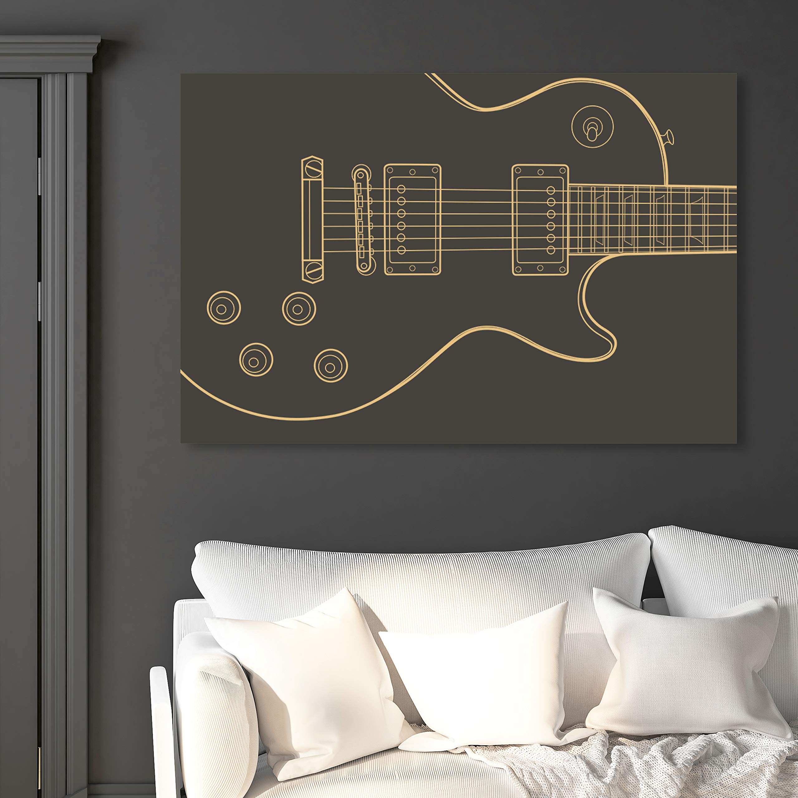 Oliver Gal Artist Co. 'Guitar One' Music Wall Art Canvas Print - 45x30 Inches Black & Gold Home Decor - Perfect for Living Room, Bedroom & Music Studio Decor
