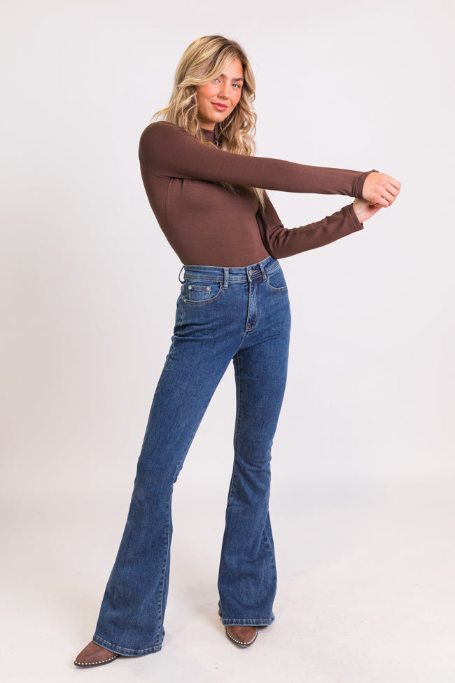 Maren Women's Tall Dark Wash Stretch Flare Jeans - High Waist Bootcut Denim Pants for Casual & Office Wear