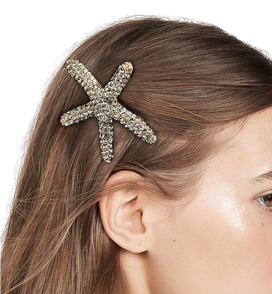 Sparkling Crystal Rhinestone Starfish Hair Clips - Elegant Metal Hair Barrettes for Women, Fashion Hair Accessories for Beach Wedding, Party & Summer Hairstyles (Gray)