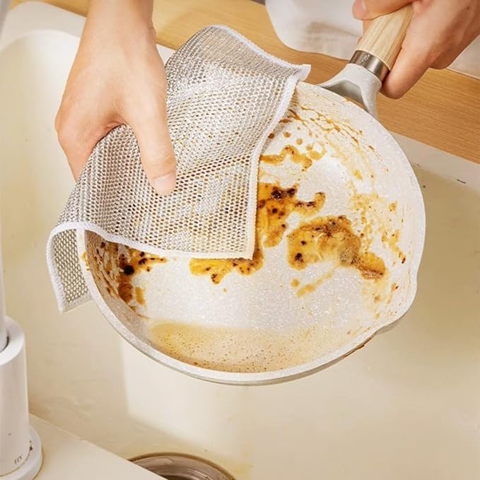 Non-Scratch Reusable Dish Washing Cloths - 2-Layer Mesh Wire Scrubber for Kitchen Cleaning - Pack of 5 | Perfect for Pots, Pans, Dishes & Countertops - Wet/Dry Use