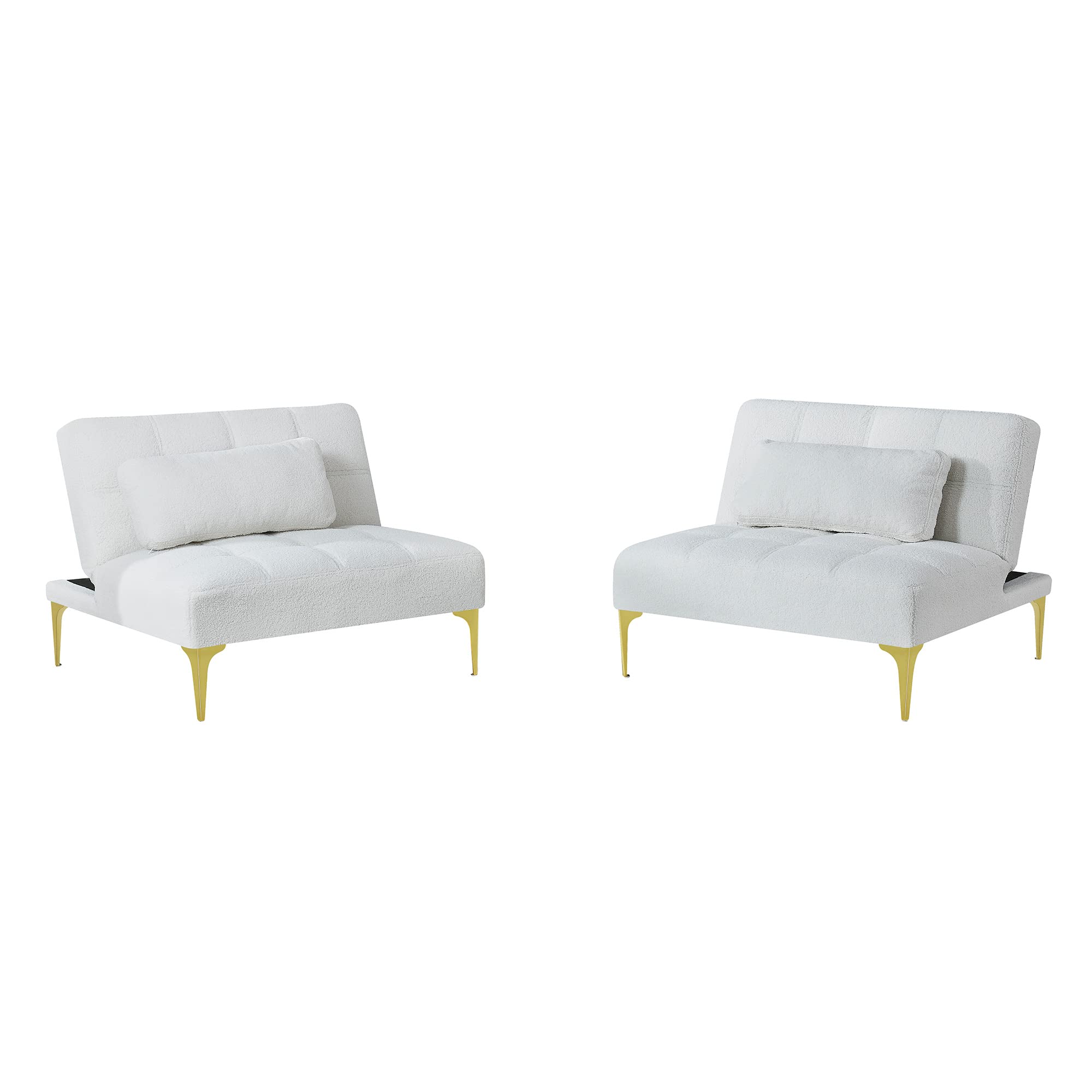 2-Piece Convertible Futon Sofa Bed - Sleeper Couch, Daybed & Loveseat with Gold Metal Legs | Folding Recliner Armless Sofa in Soft Teddy Fabric | Space-Saving Furniture for Small Apartments, Living Rooms & Offices | Perfect for Guest Beds, Lounging & Compact Spaces