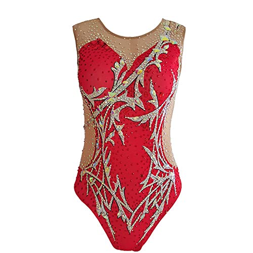 LIUHUO Women's Synchronized Swimming Suit - Performance Ballet Dance Leotard in Red | Perfect for Water Ballet, Competitive Swimming & Dance Performances