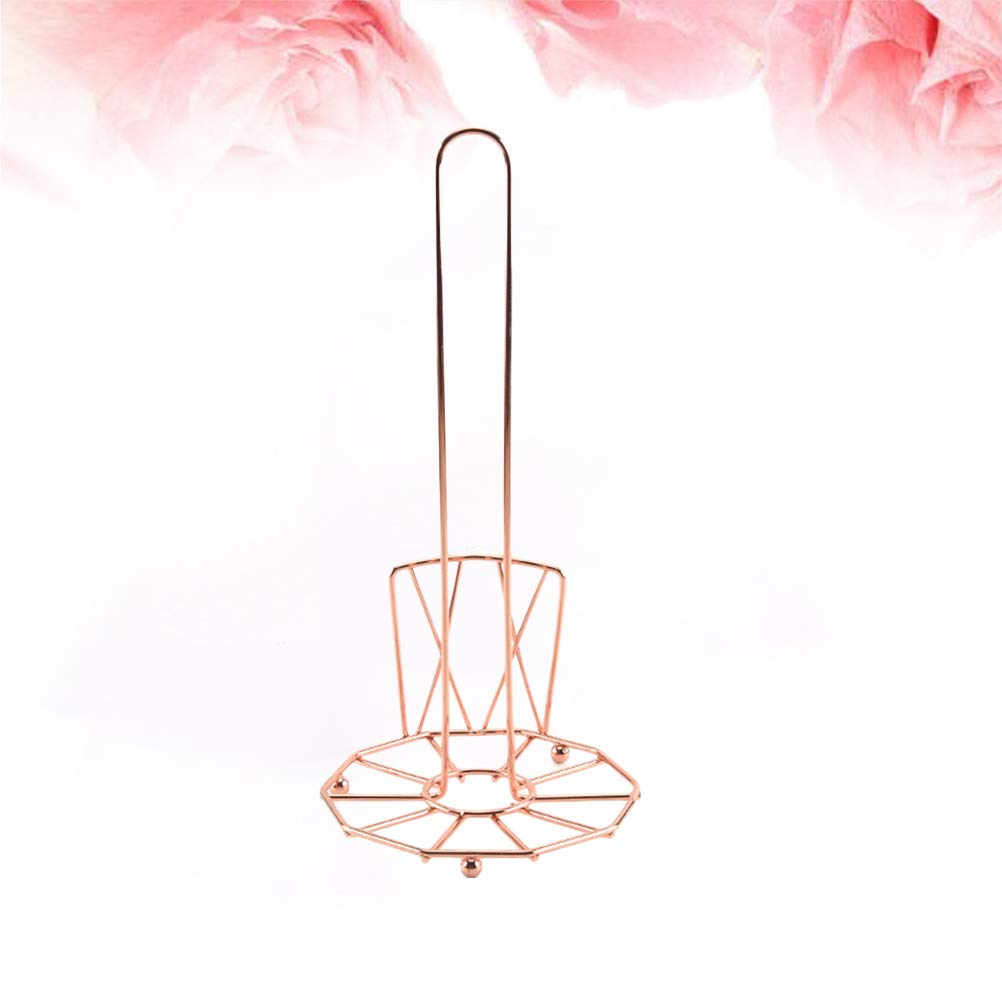European Style Iron Kitchen Paper Towel Stand - Rose Gold Metal Countertop Tissue Holder for Kitchen, Bathroom & Office | Paper Roll Storage & Organizer