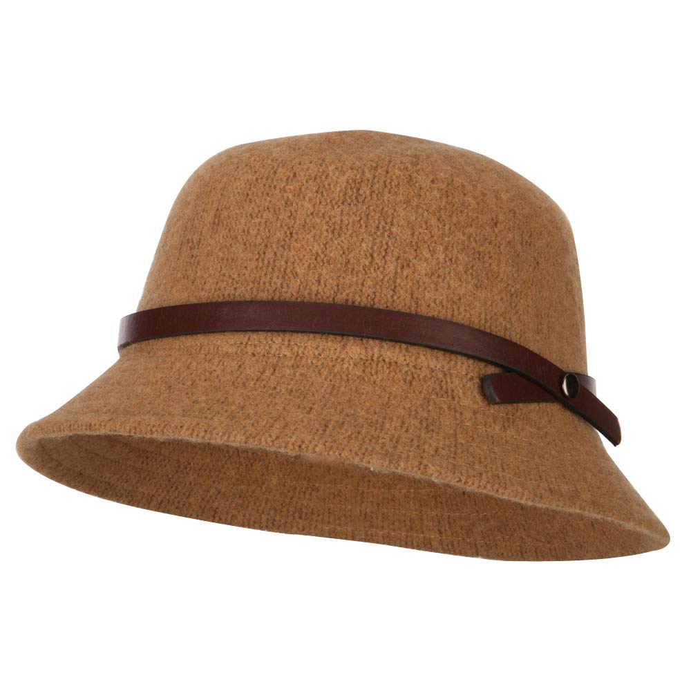 Jeanne Simmons Women's Wool Bucket Hat with Leatherette Band - Stylish Cloche Design for Winter Fashion, Outdoor Activities & Travel Accessories