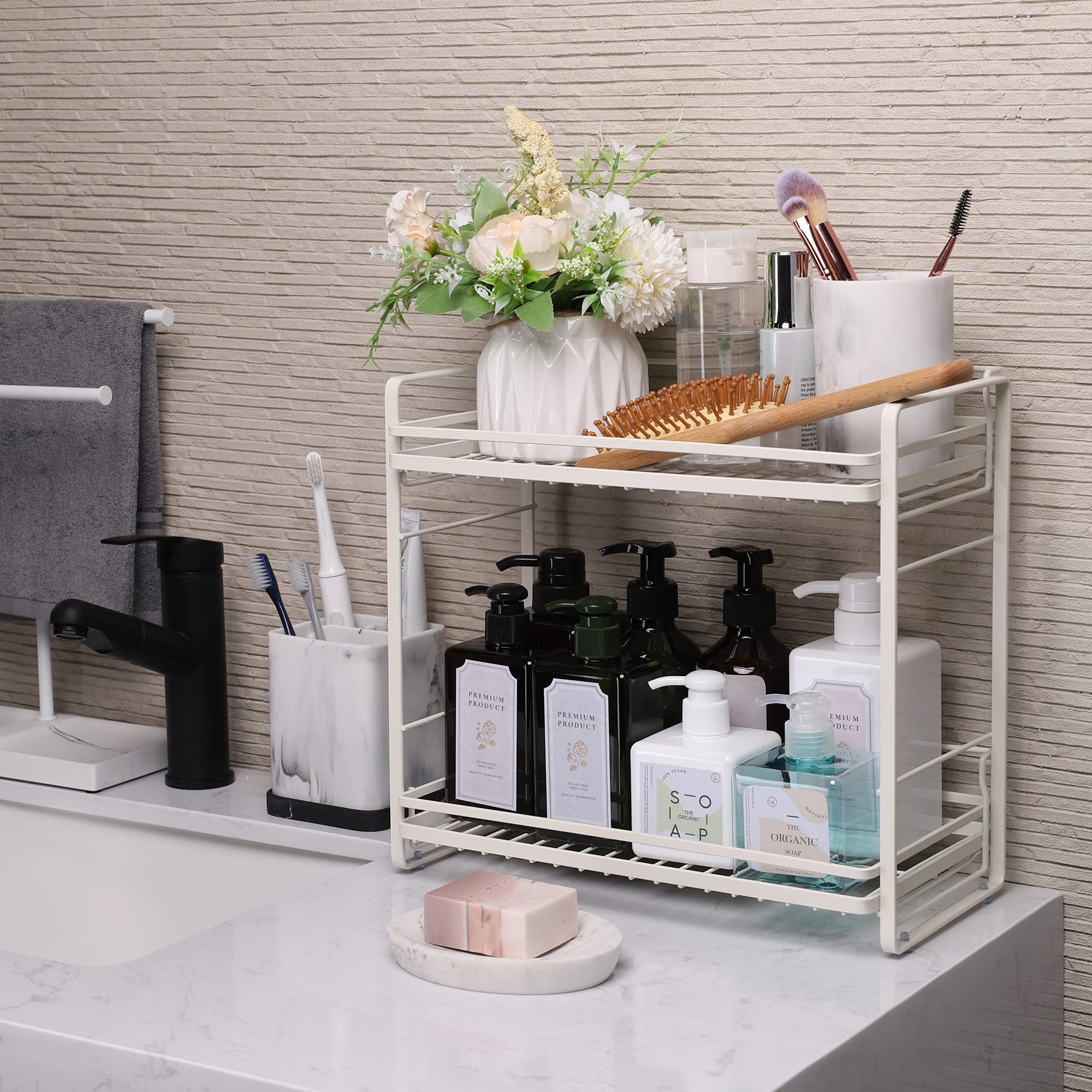 2-Tier Bathroom Organizer for Countertops - Black Makeup & Vanity Storage Tray for Kitchen & Bathroom Organization - Perfect for Cosmetics, Skincare & Small Essentials - Home & Office Use