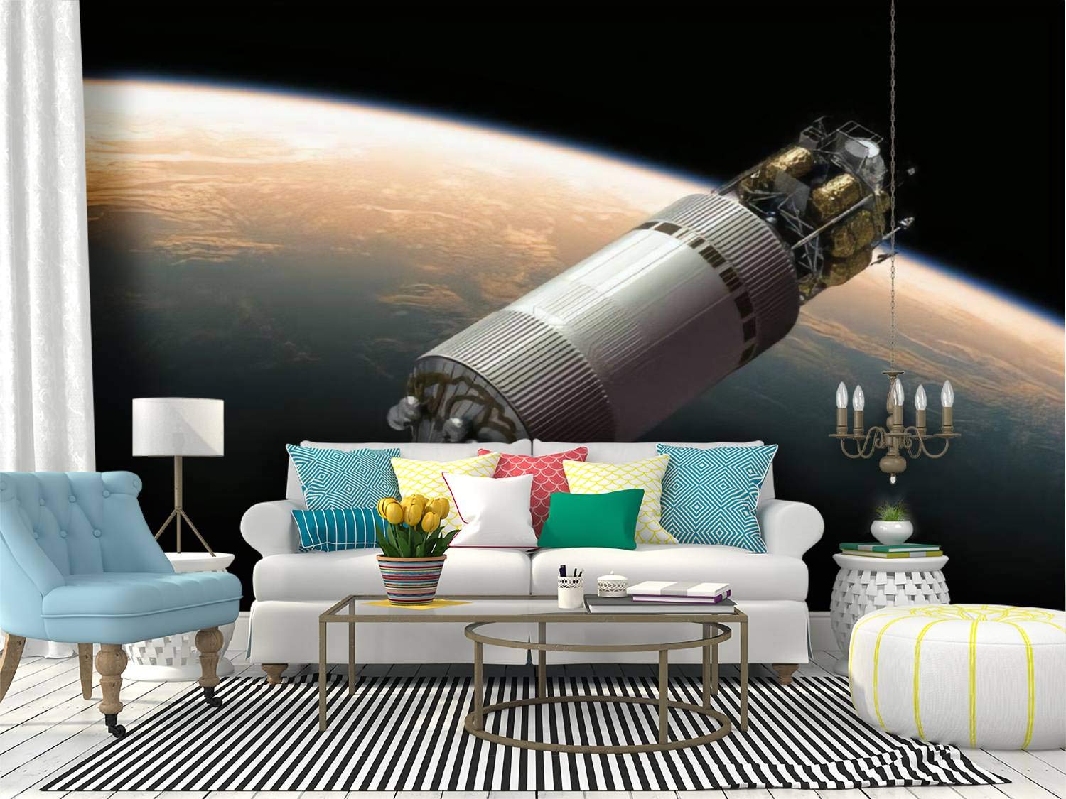 RECETHROWS Space Exploration Vehicle Peel and Stick Wallpaper - Self-Adhesive Removable Vinyl Wall Mural for Home Decor | Perfect for Kids' Rooms, Living Rooms & Office Spaces