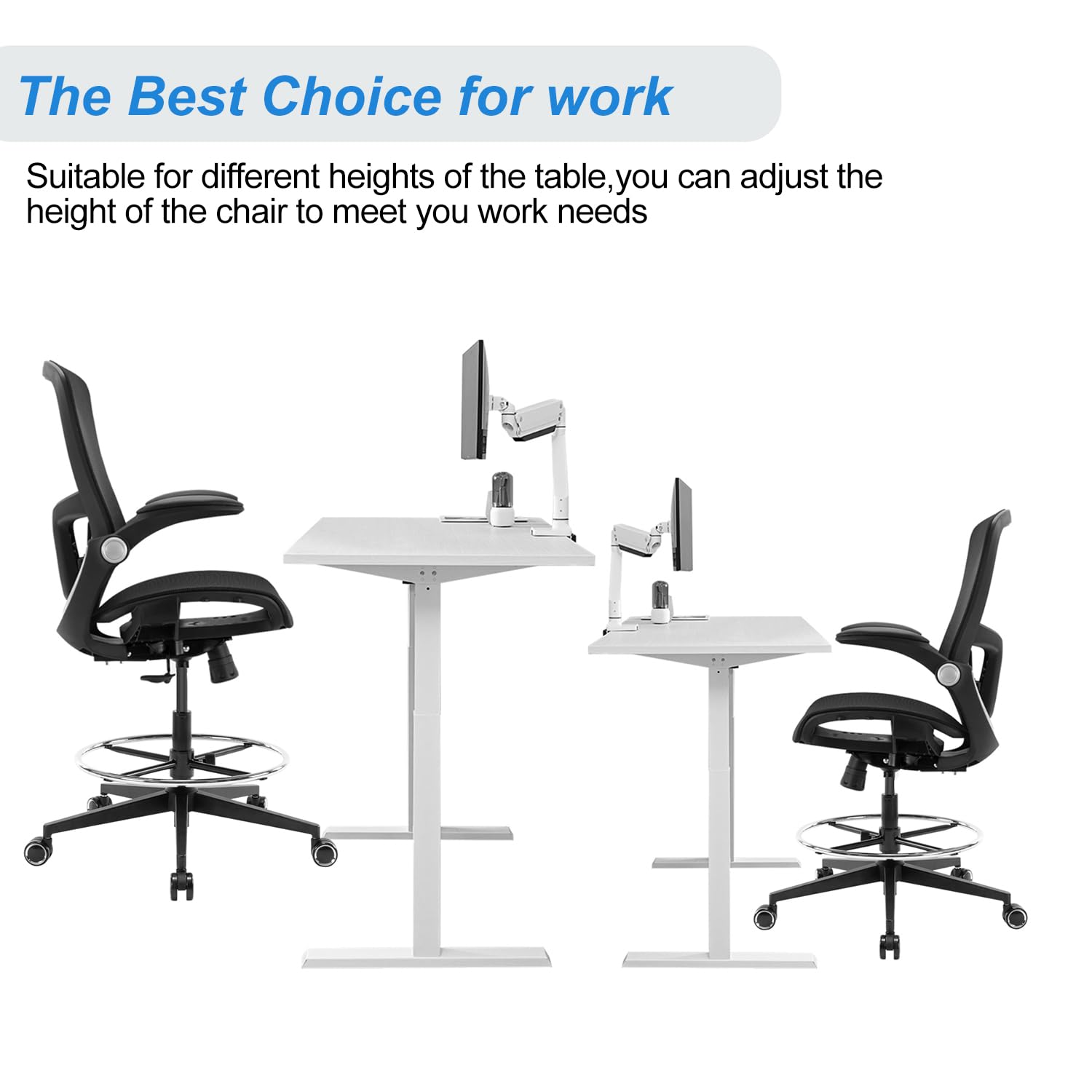 Ergonomic Office Drafting Chair - Adjustable Height Tall Desk Chair with Footrest & Lumbar Support - Executive Computer Chair for Standing Desks - Perfect for Architects, Designers & Home Office (Black)