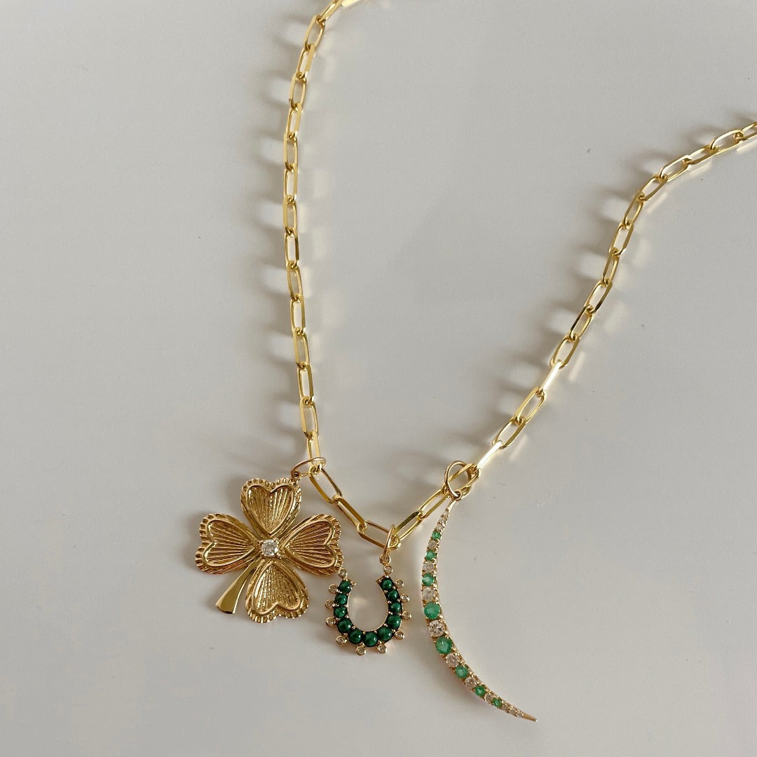 14K Yellow Gold Malachite & Diamond Horseshoe Pendant Necklace for Women - Lucky Charm Jewelry Gift for Birthday, Anniversary & Everyday Wear