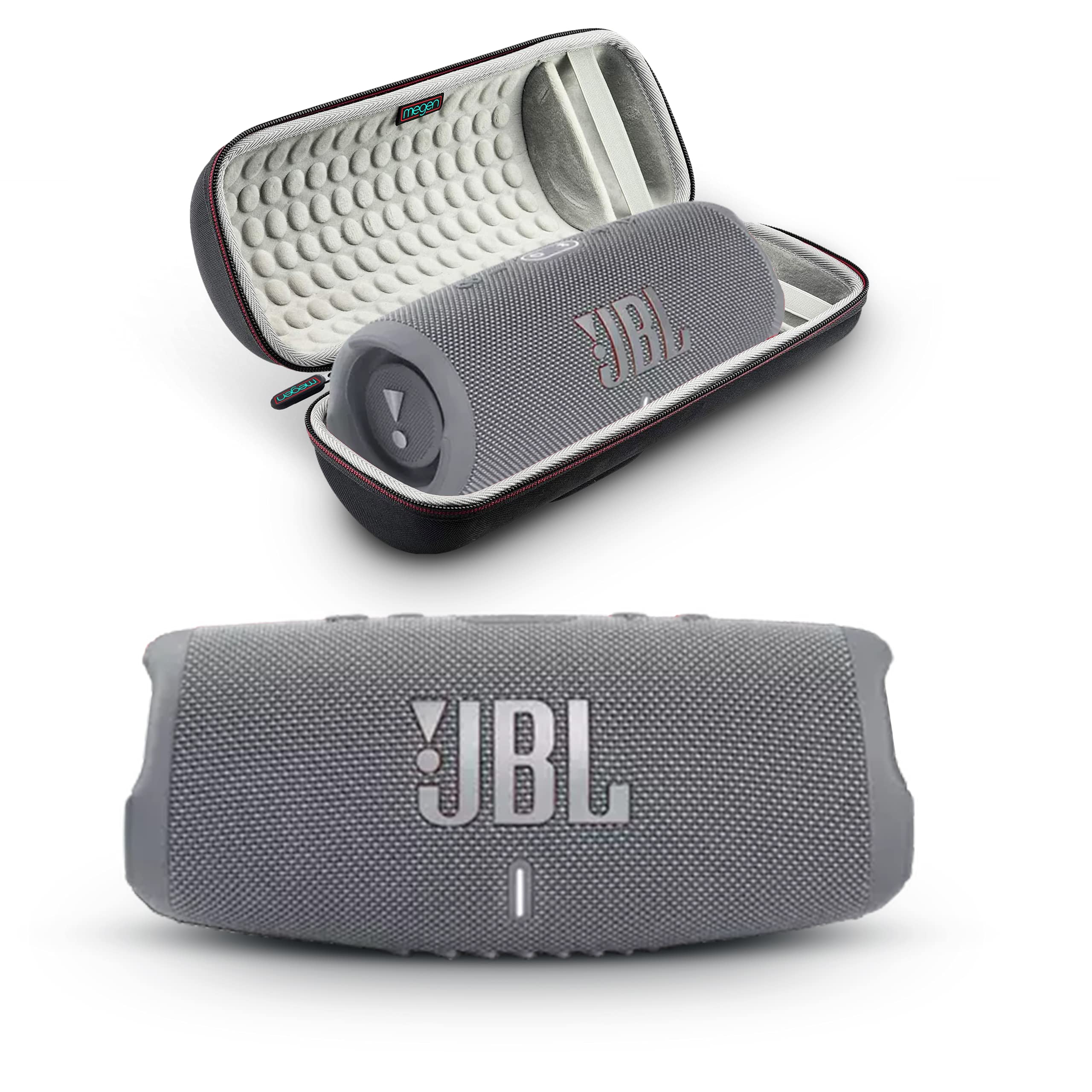 JBL Charge 5 Portable Bluetooth Speaker - IP67 Waterproof Wireless Speaker with 20H Playtime, USB Charge Out & Mega Hardshell Travel Case (Gray) - Perfect for Beach, Pool, Camping & Outdoor Adventures
