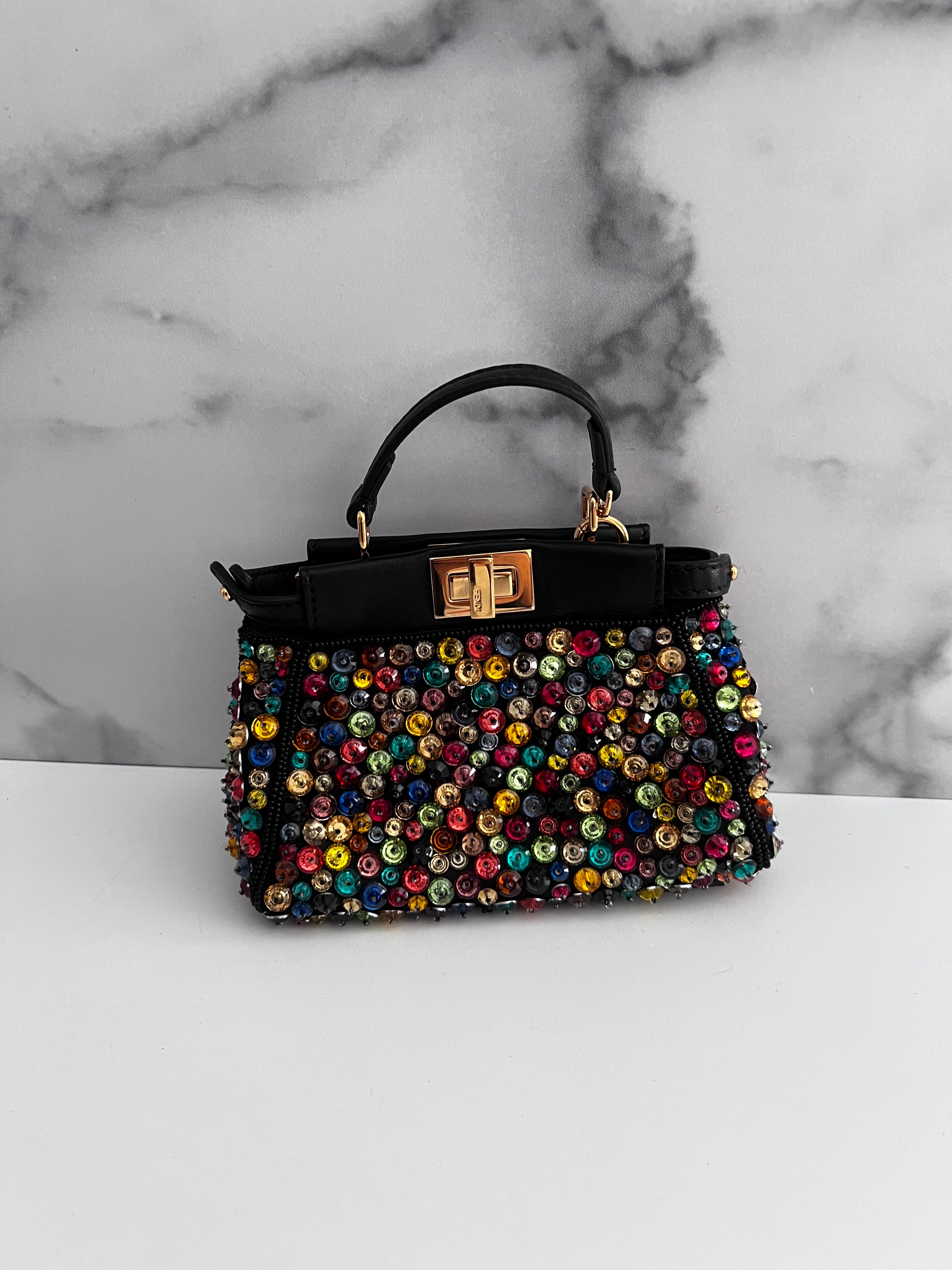 Fendi Multicolor Beaded Mini Peekaboo Handbag - Luxury Designer Crossbody Bag for Women, Perfect for Parties, Dates & Special Occasions