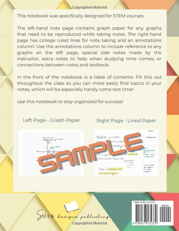 STEM Notebook for Math & Science Students - Large 1 Subject Notebook with Graph & Lined Paper | Durable Colorful Triangle Design Cover | Perfect for School, College & STEM Projects