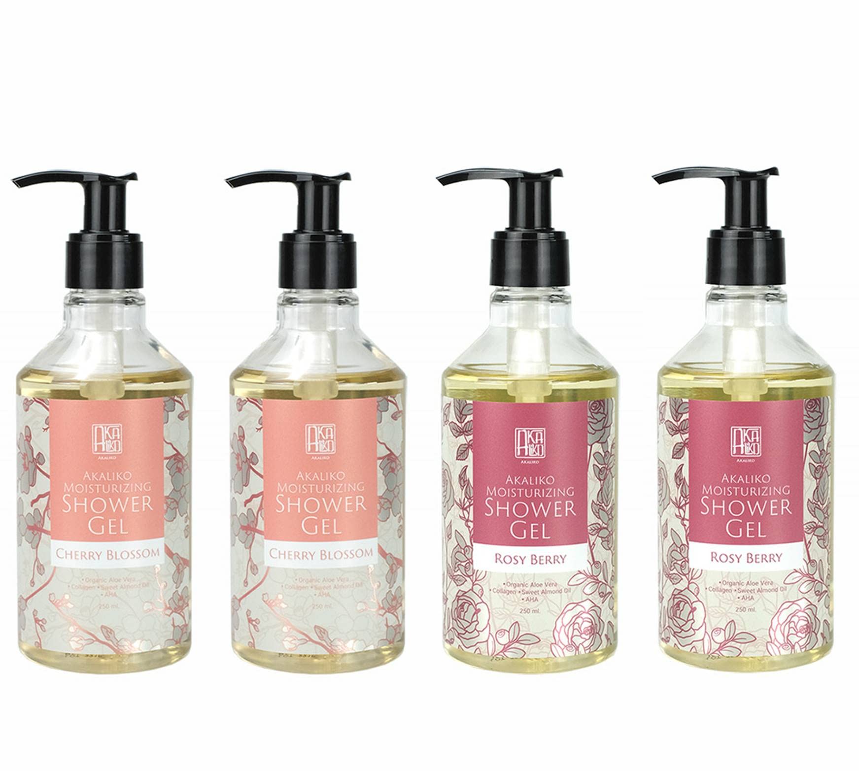AKALIKO Cherry Blossom & Rosy Berry Moisturizing Shower Gel Set - Hydrating Body Wash for Dry Skin, Floral Scented Bath & Shower Gift Set - Perfect for Relaxing Spa Nights & Self-Care Routines