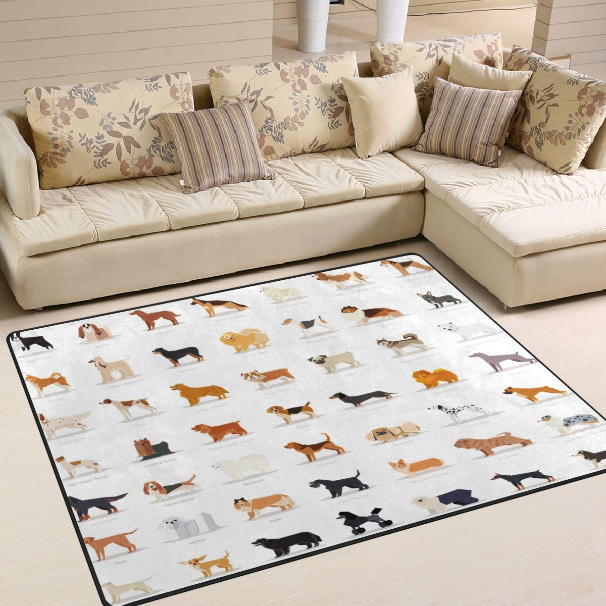 ALAZA Cartoon Dachshund Puppy Dog Bulldog Non-Slip Area Rug - 5'3