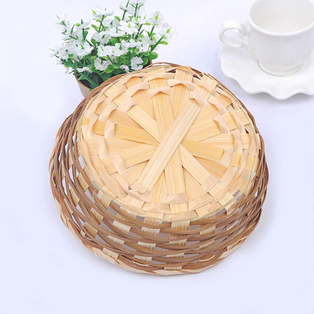 EXCEART 3-Piece Natural Wicker Fruit Basket Set - Round Willow Woven Bread Serving Tray & Storage Basket for Kitchen, Dining Table, Picnic, Party - Eco-Friendly Home Decor