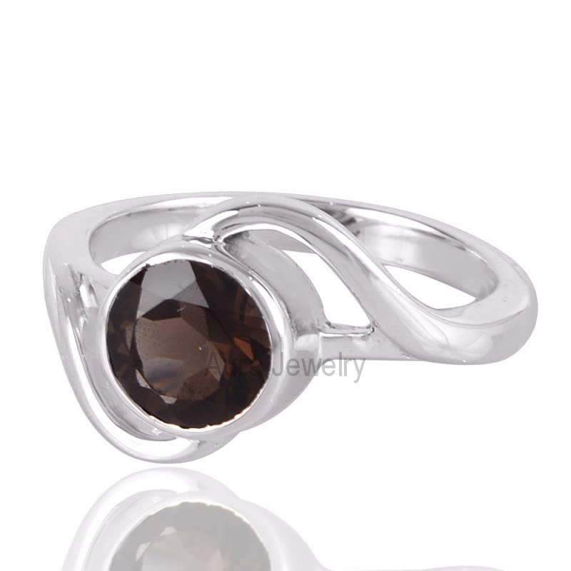 925 Sterling Silver Smokey Quartz Ring - Women's Handmade Jewelry Gift for Mother's Day & Bridesmaids - Elegant Cocktail Party Wear