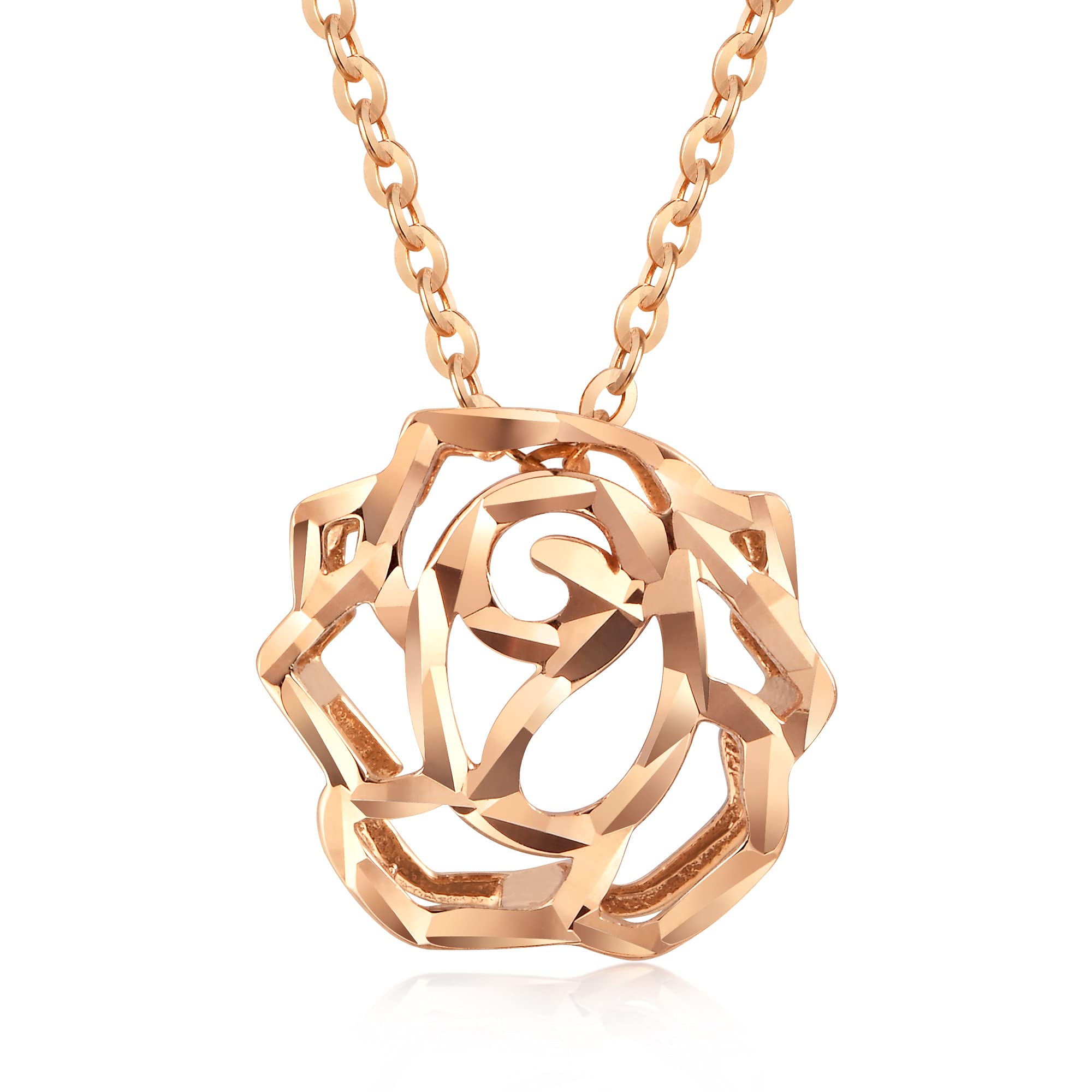 18K Rose Gold Blooming Rose Necklace for Women - Delicate Pierced Floral Pendant, 18.5 Inches (47 CM) - Perfect for Valentine's Day Gifts, Anniversary Presents & Romantic Date Nights