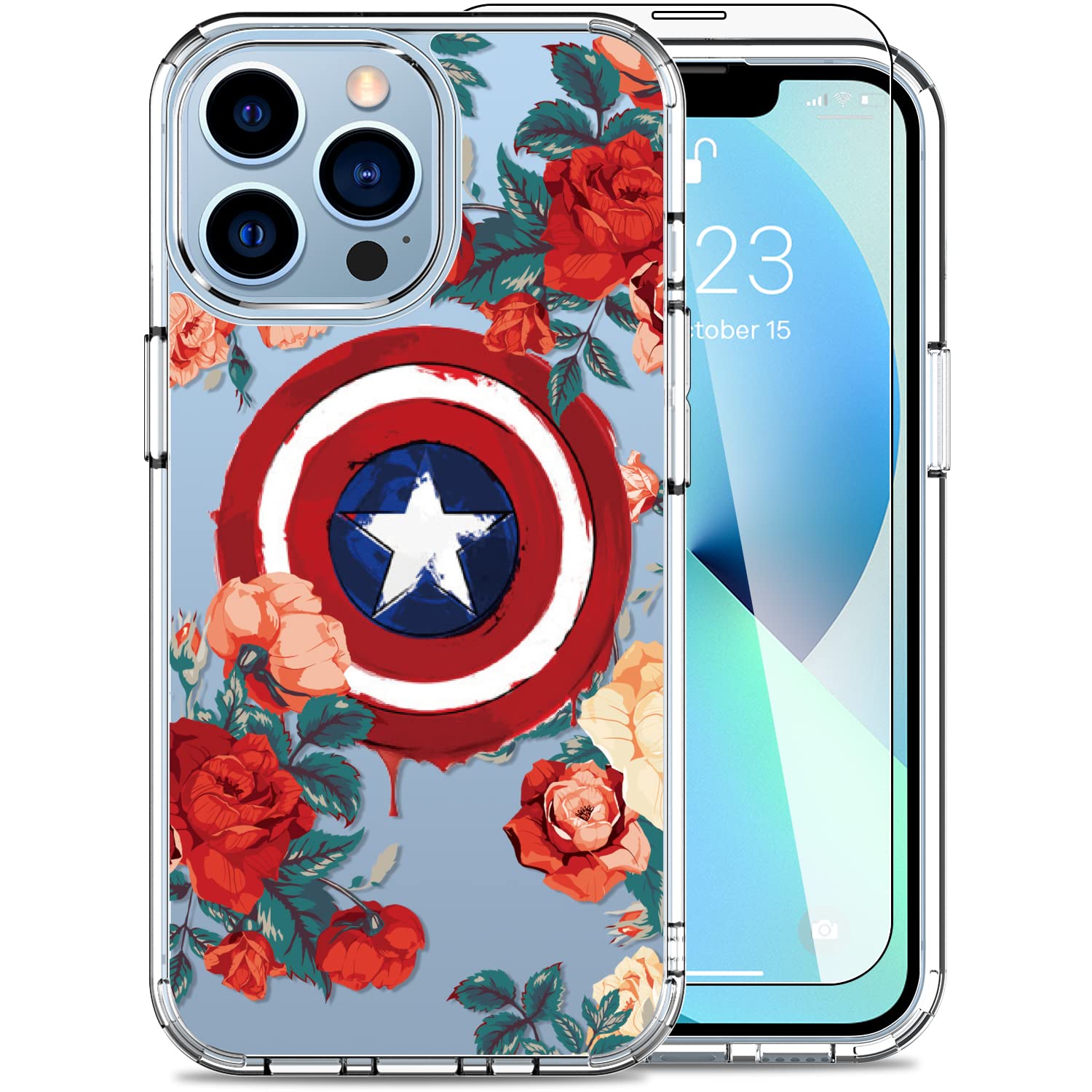 LUHOURI iPhone 13 Pro Max Case with Screen Protector - Crystal Clear Fashion Phone Cover for Women, Slim Fit Durable Protective Case for 6.7