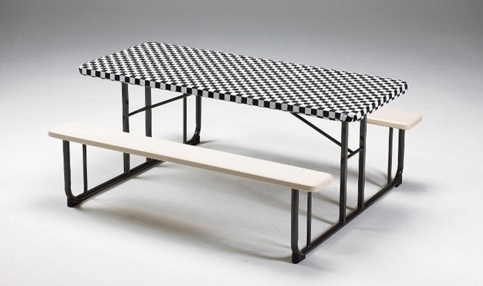 12-Piece Bulk Black Checkered Stay-Put Table Covers 30x96 Inches - Perfect for Parties, Events, and Catering Services