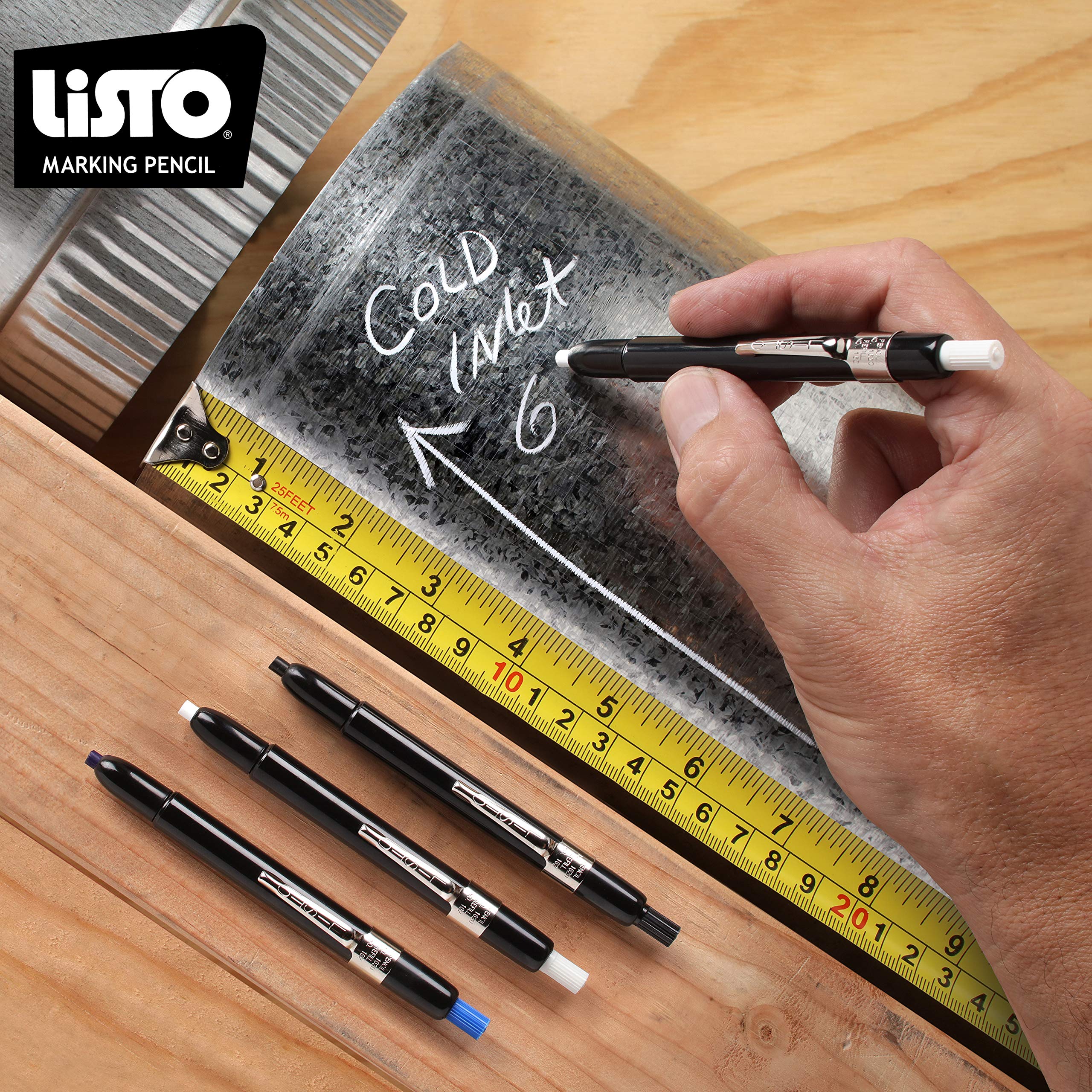 Listo 1620 Non-Toxic Grease Markers - 12 Blue Wax Pencils with 72 Refills - China Marking Pencils for Industrial & DIY Projects - Made in USA - Perfect for Metal, Glass, Wood & Construction Marking