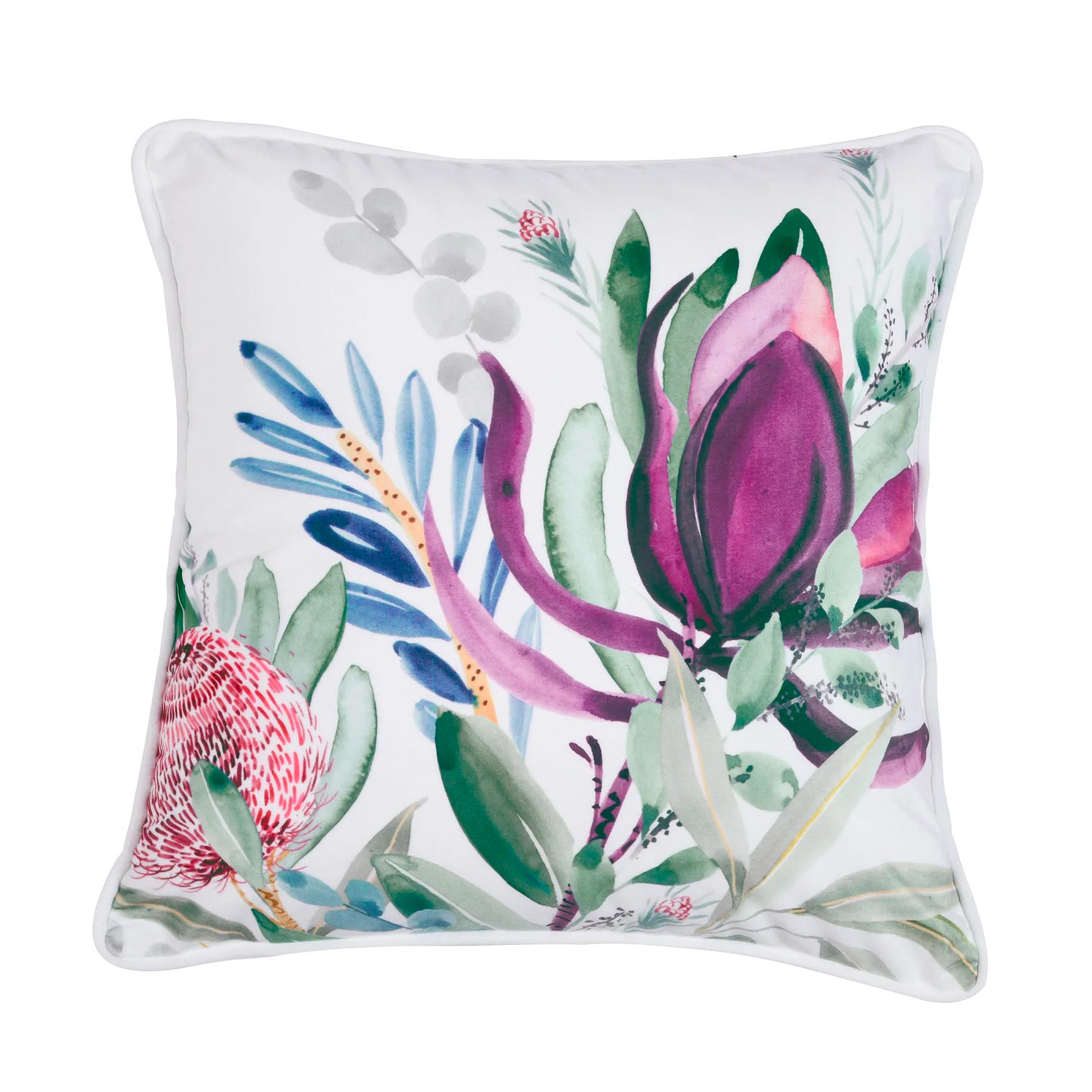 Bianca Protea Velvet Square Cushion - Soft Decorative Throw Pillow Cover for Sofa, Bed, Chair - Perfect for Living Room, Bedroom & Home Decor